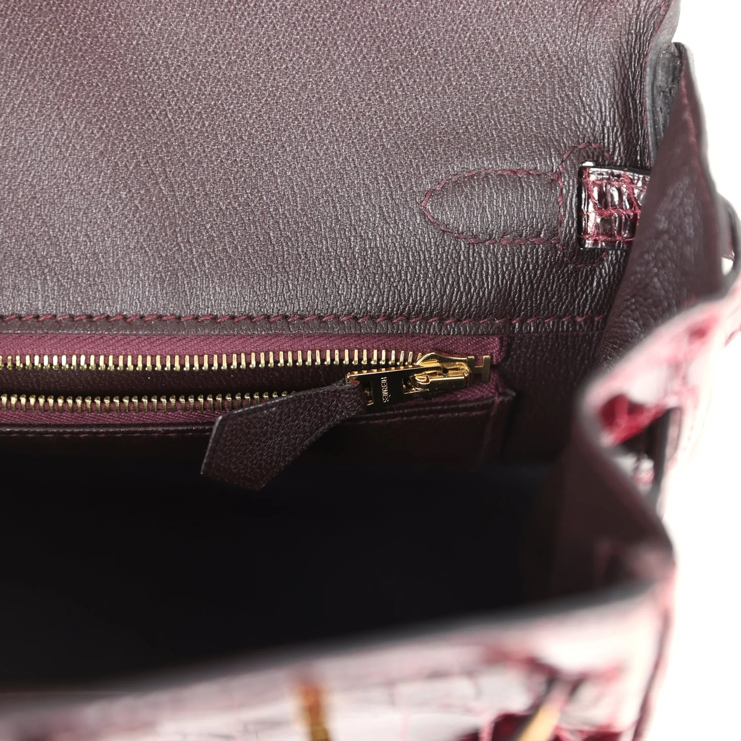 Replicate Hermes Birkin 25 Bordeaux Shiny Niloticus Crocodile Gold Hardware(1:1 replica)