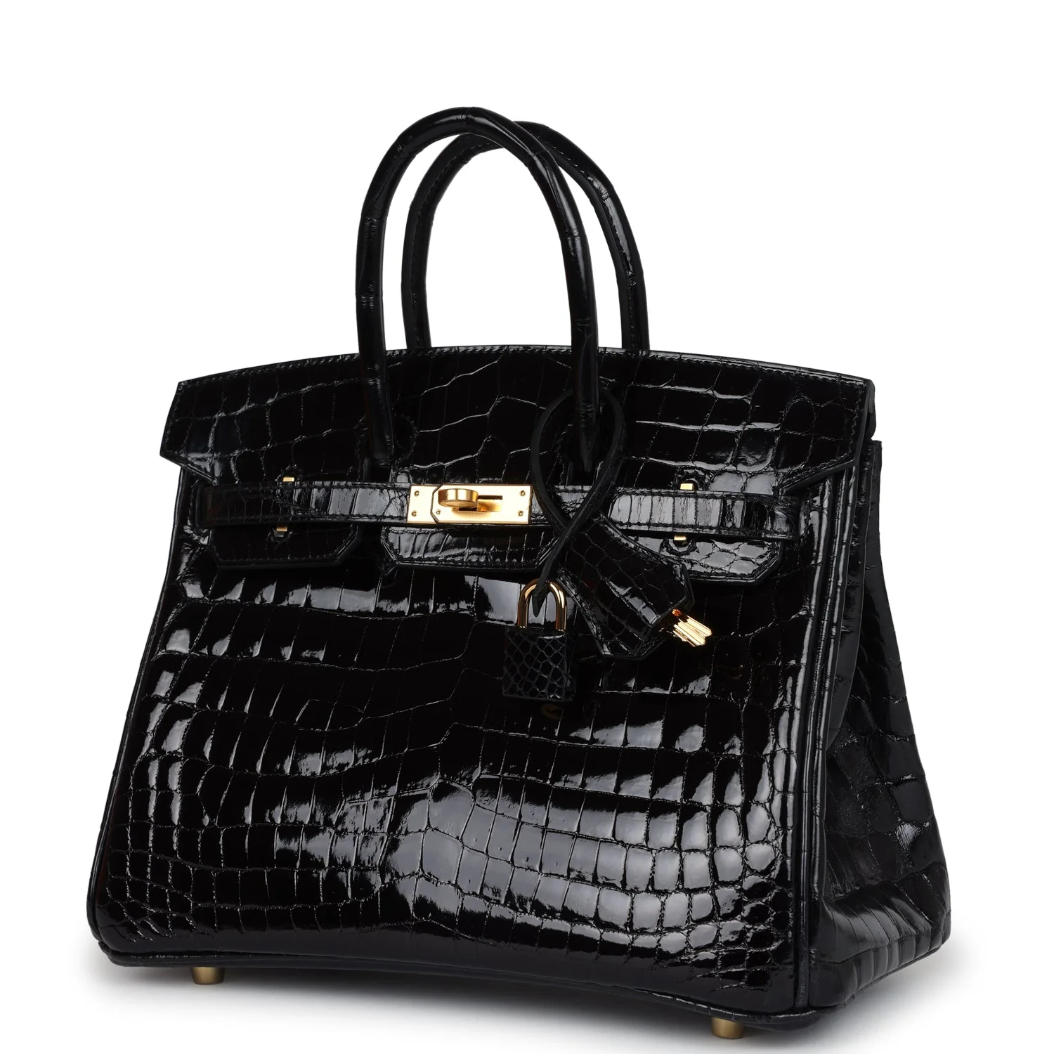 Replicate Hermes Birkin 25 Black Shiny Niloticus Crocodile Gold Hardware(1:1 replica)