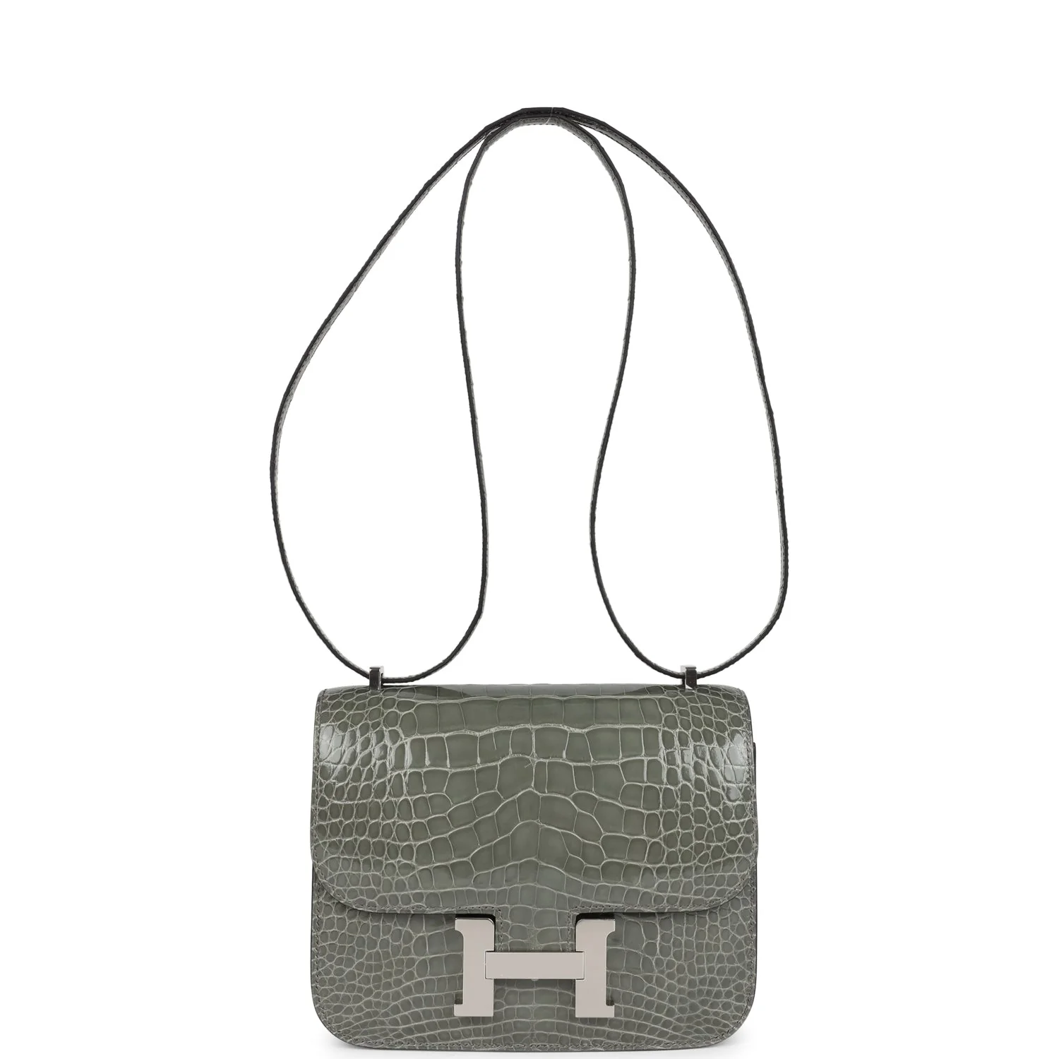 Replicate Hermes Constance 18 Gris Ciment Shiny Alligator Palladium Hardware(1:1 replica)