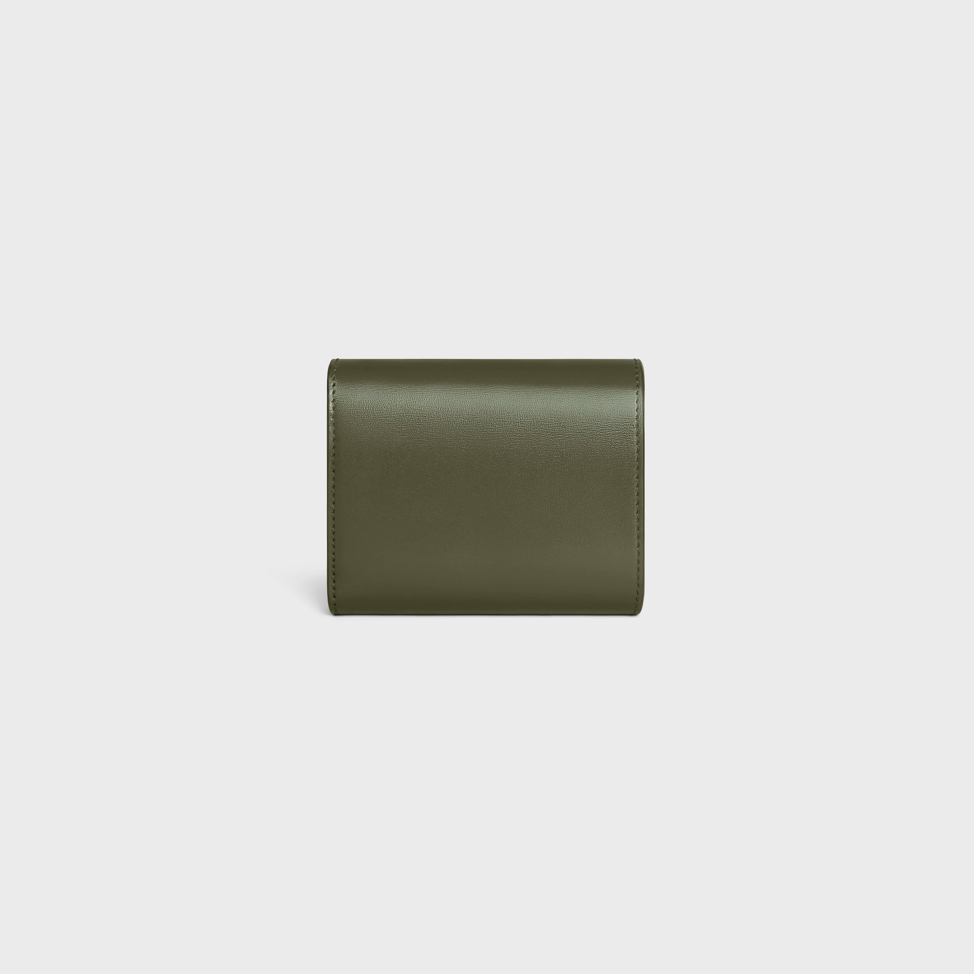 Replicate SMALL FLAP WALLER TRIOMPHE IN SHINY CALFSKIN DARK OLIVE(1:1 replica)