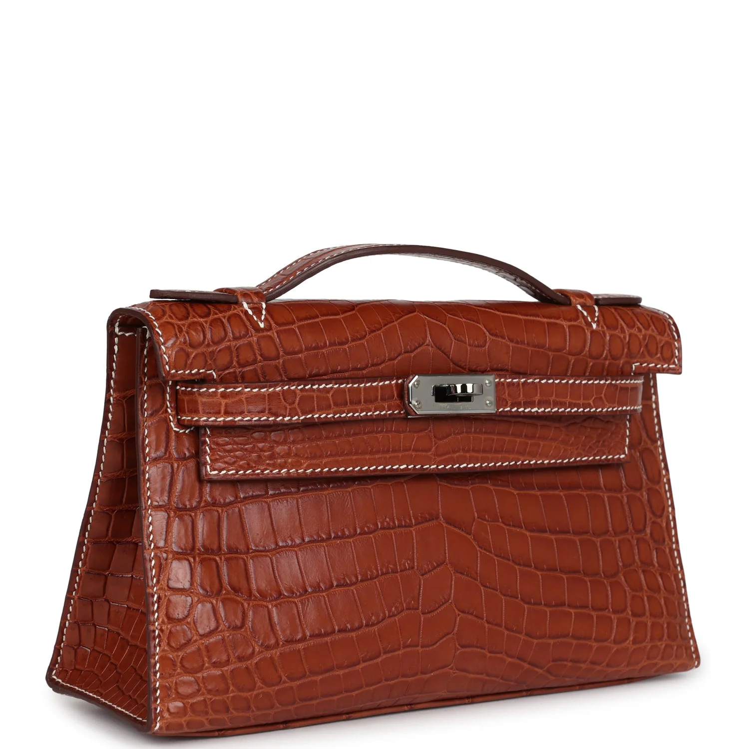 Replicate Hermes Kelly Pochette Fauve Matte Niloticus Crocodile Ruthenium Hardware(1:1 replica)