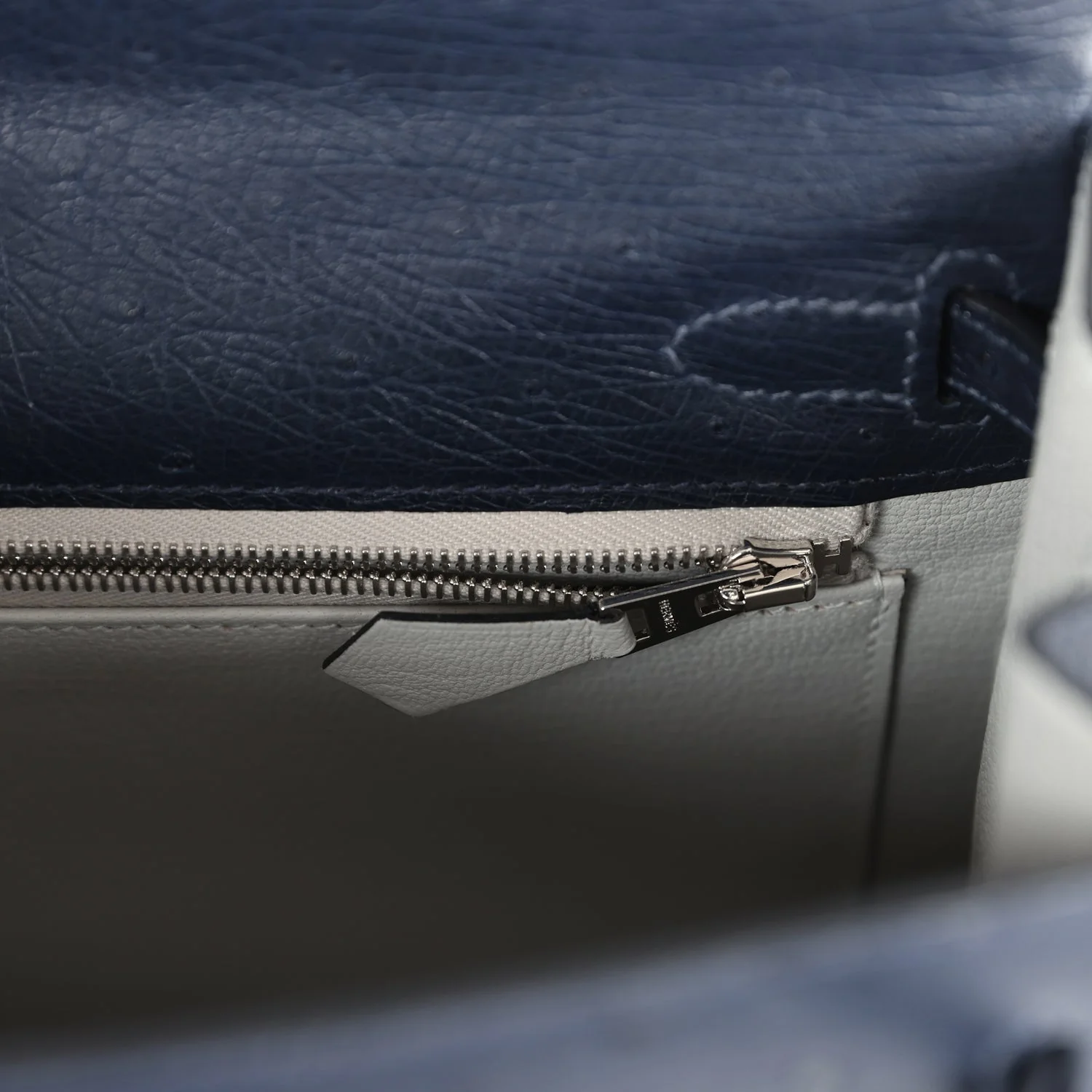 Replicate Hermes Special Order (HSS) Kelly Sellier 25 Bleu Indigo Verso Ostrich Palladium Hardware(1:1 replica)