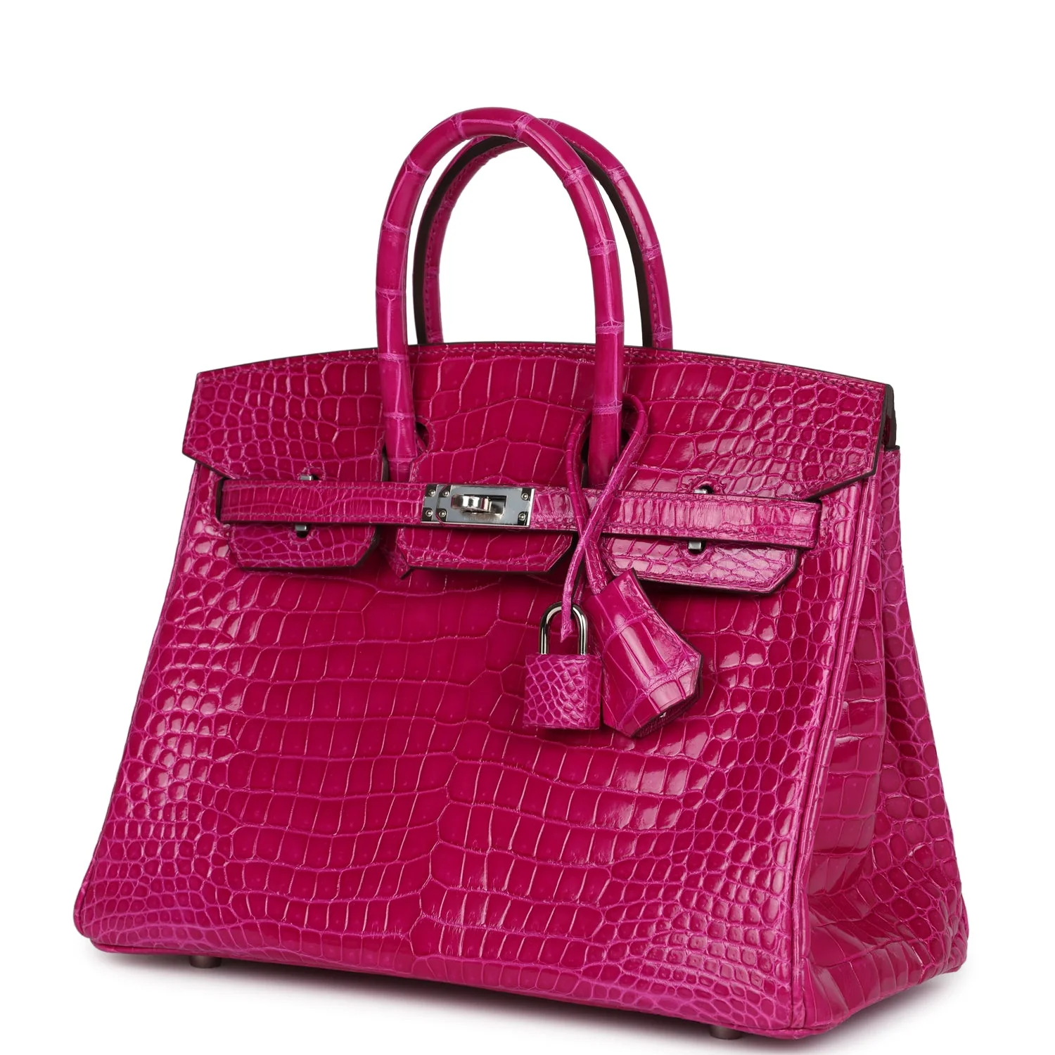 Replicate Hermes Birkin 25 Rose Sheherazade Shiny Porosus Crocodile Palladium Hardware(1:1 replica)
