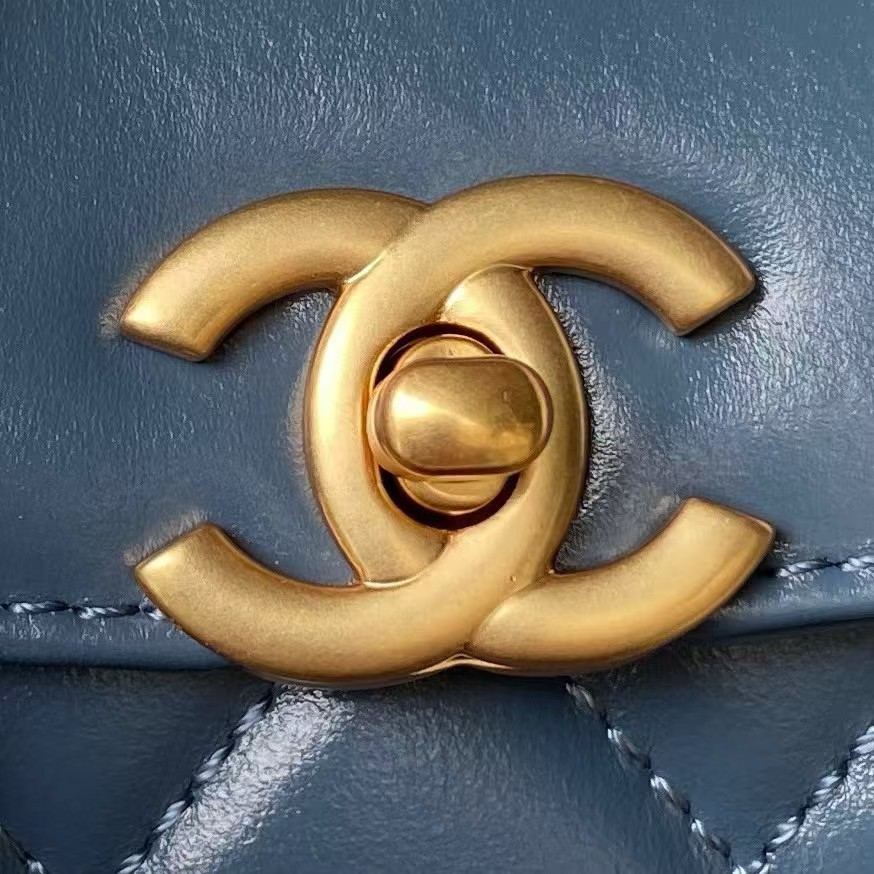 Replicate Chanel AS4416 Mini Shopping Bag Shiny Aged Calfskin Gold-Tone Metal Blue(1:1 replica)