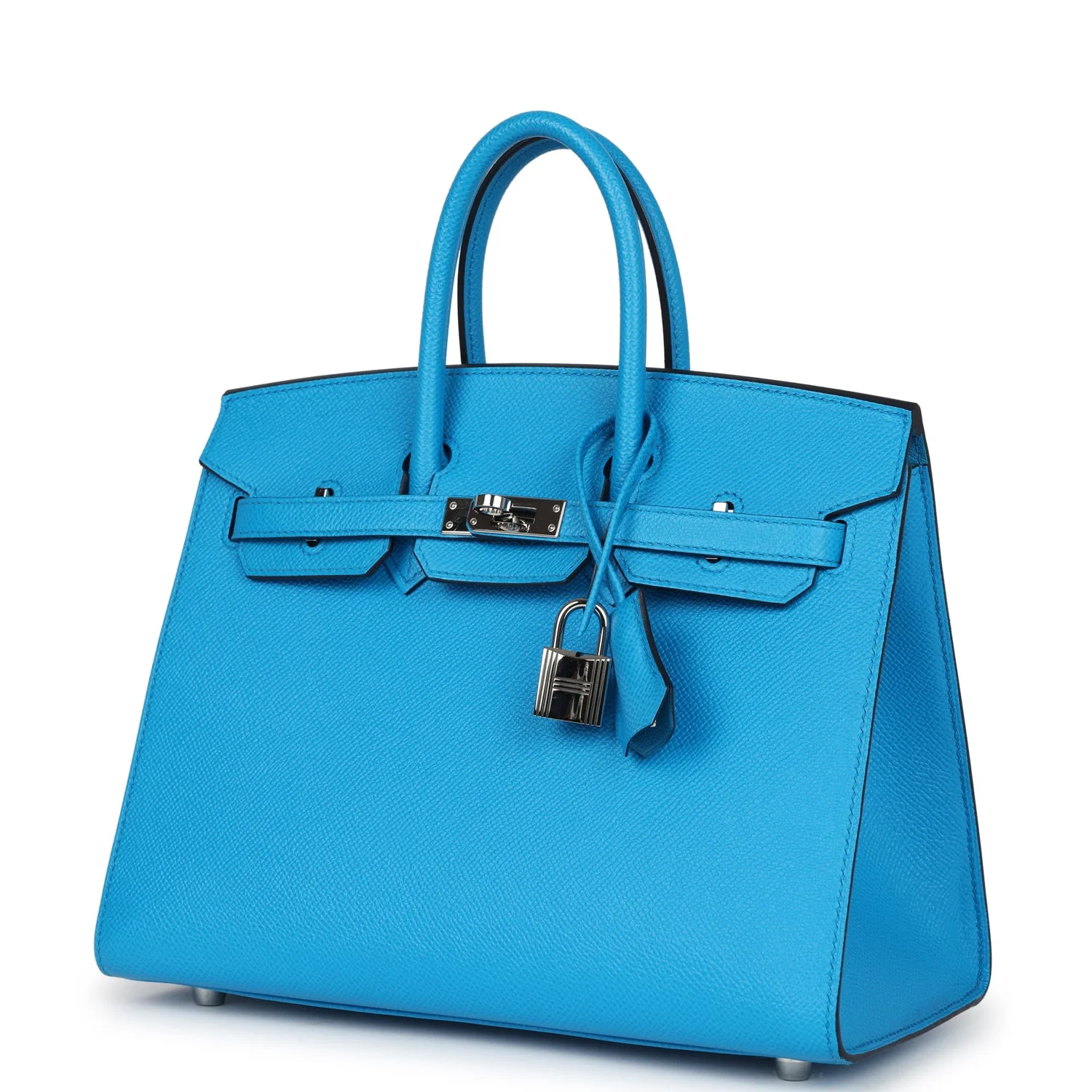Replicate Hermes Birkin Sellier 25 Bleu Frida Epsom Palladium Hardware(1:1 replica)