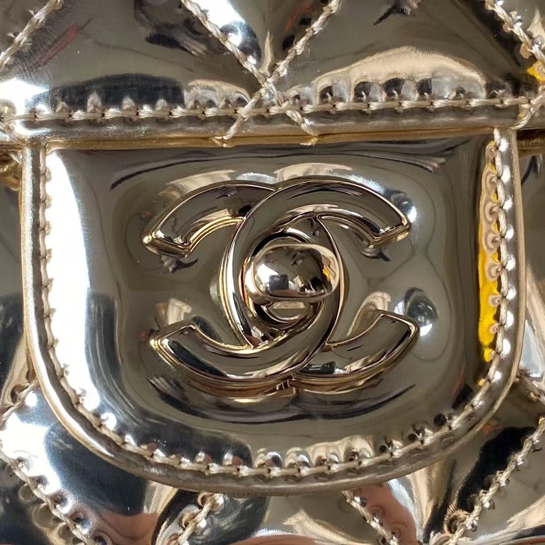 Replicate Chanel AS4647 Mini Flap Bag With Star Coin Purse Metallic Calfskin   Gold Metallic Gold(1:1 replica)