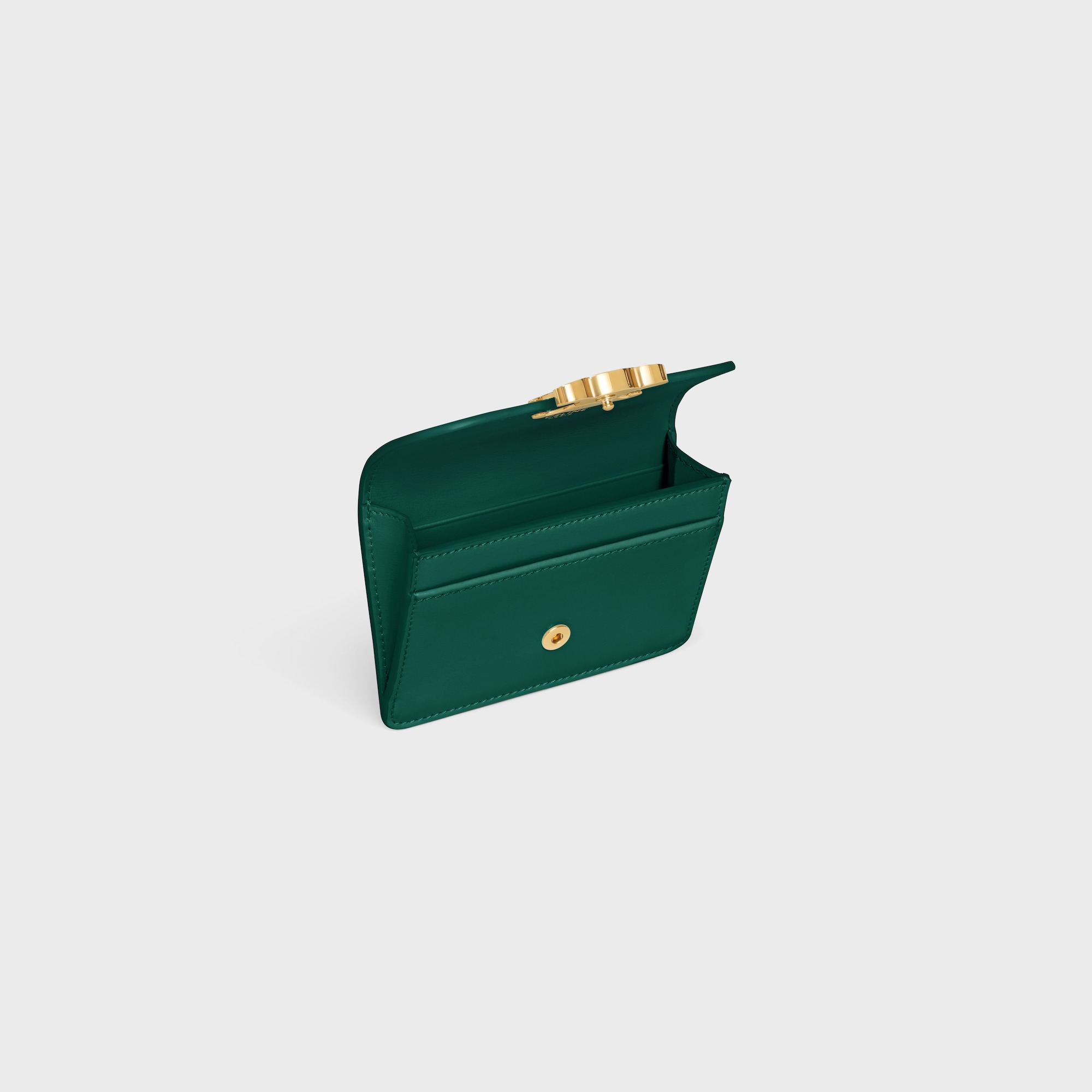 Replicate CARD HOLDER WITH FLAP TRIOMPHE IN SHINY CALFSKIN RACING GREEN(1:1 replica)