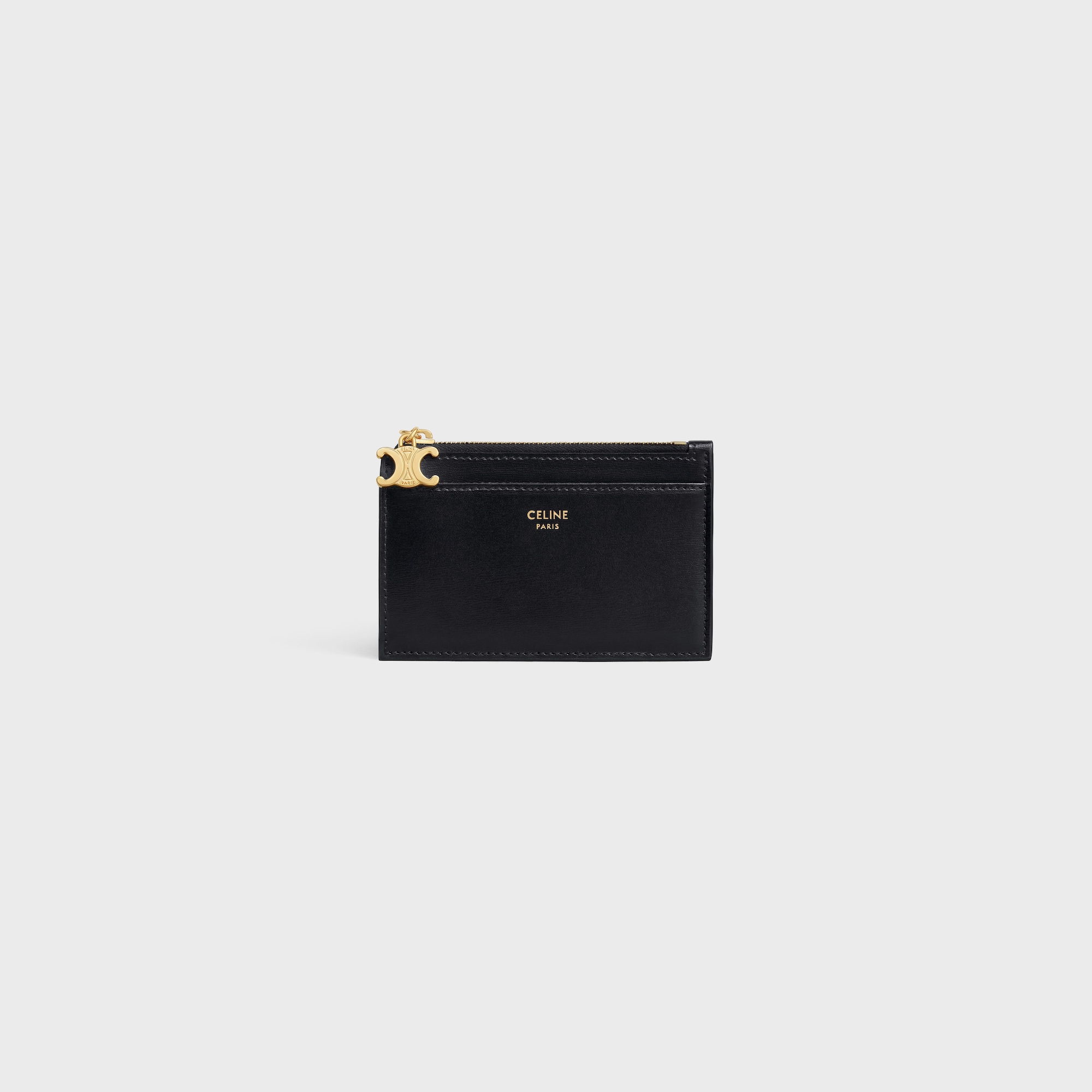Replicate ZIPPED CARD HOLDER TRIOMPHE CHARMS IN SHINY CALFSKIN BLACK(1:1 replica)