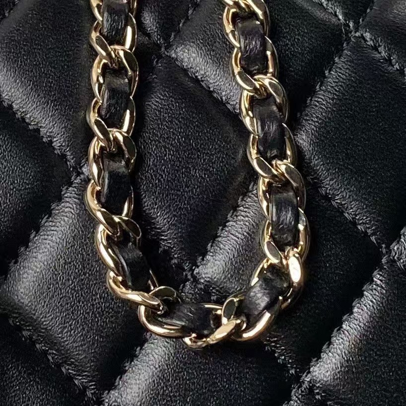 Replicate Chanel 24C AP3573 Mini Backpack Lambskin Gold Metal Black(1:1 replica)