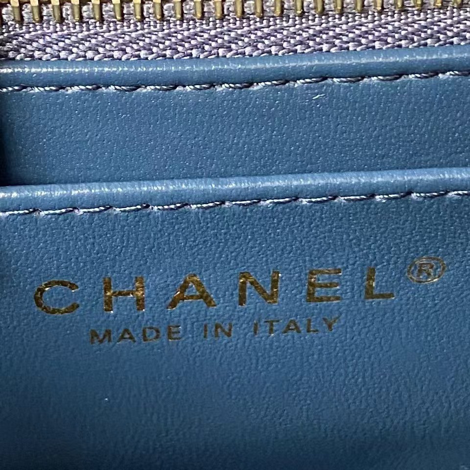 Replicate Chanel 23S AS4041 Mini Camellia Embossed Rectangular Flap Bag Antique Gold Hardware Blue(1:1 replica)