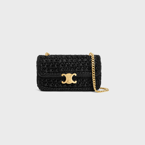 Replicate CHAIN SHOULDER BAG CLAUDE IN RAFFIA EFFECT TEXTILE BLACK(1:1 replica)