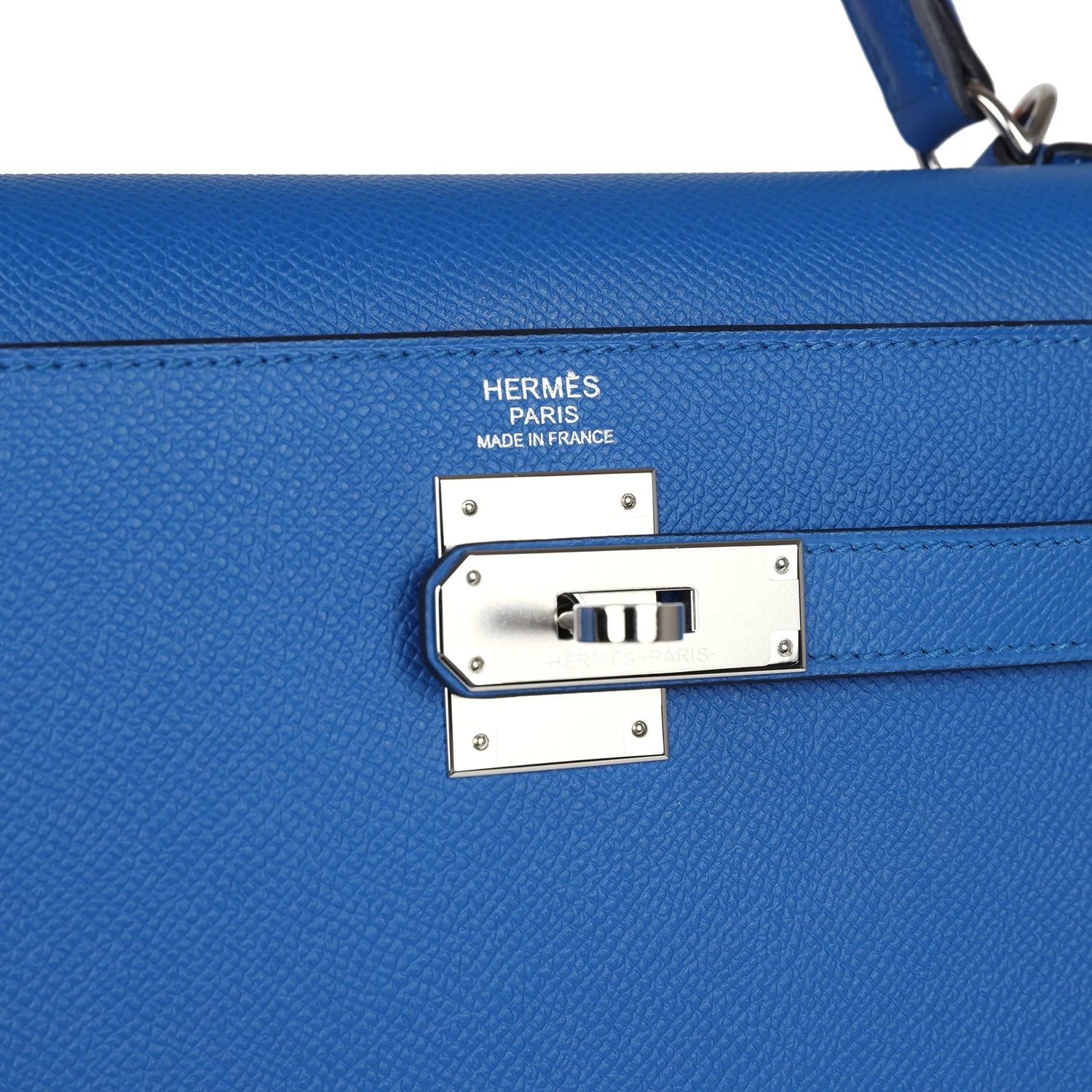 Replicate Hermes Kelly Sellier 32 Bleu France Epsom Palladium Hardware(1:1 replica)