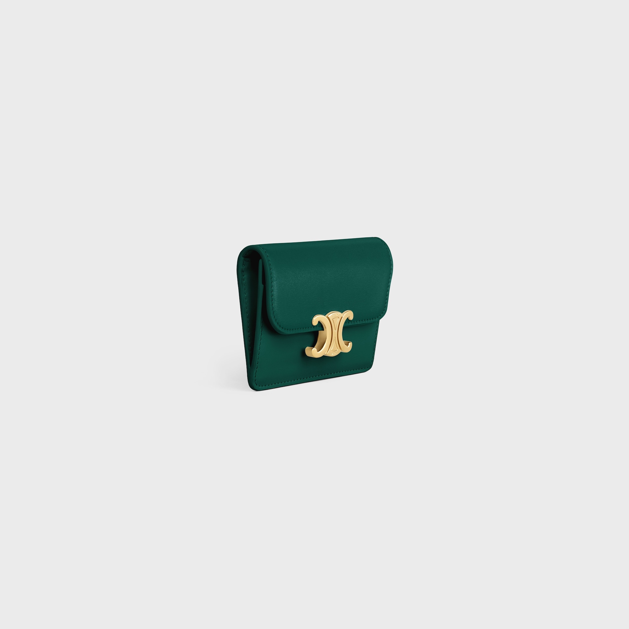 Replicate CARD HOLDER WITH FLAP TRIOMPHE IN SHINY CALFSKIN RACING GREEN(1:1 replica)