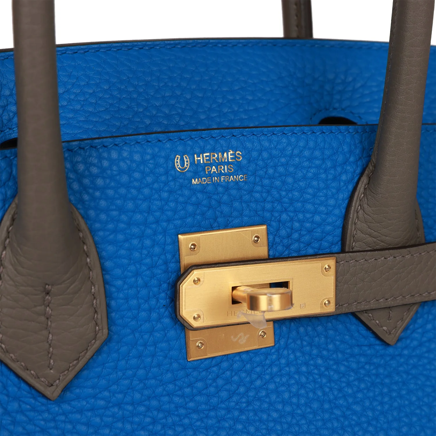 Replicate Hermes Special Order (HSS) Birkin 30 Bleu Electric and Etain Clemence Brushed Gold Hardware(1:1 replica)