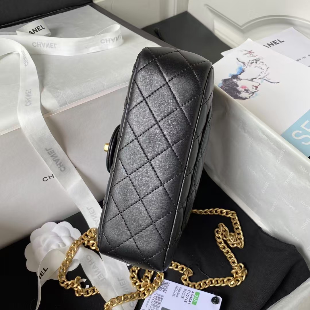 Replicate Chanel 23S AS4041 Mini Camellia Embossed Rectangular Flap Bag Antique Gold Hardware Black(1:1 replica)
