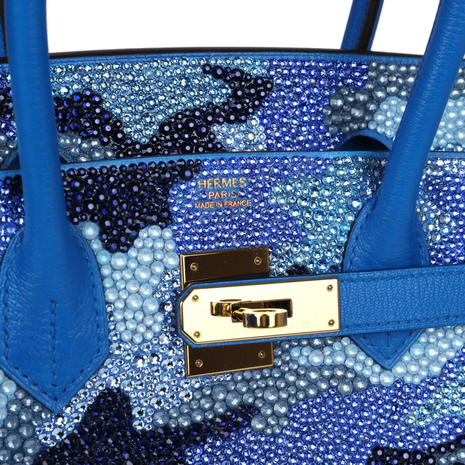 Replicate Custom Camouflage Swarovski Crystal Hermes Birkin 30 Bleu Hydra Chevre Gold Hardware(1:1 replica)