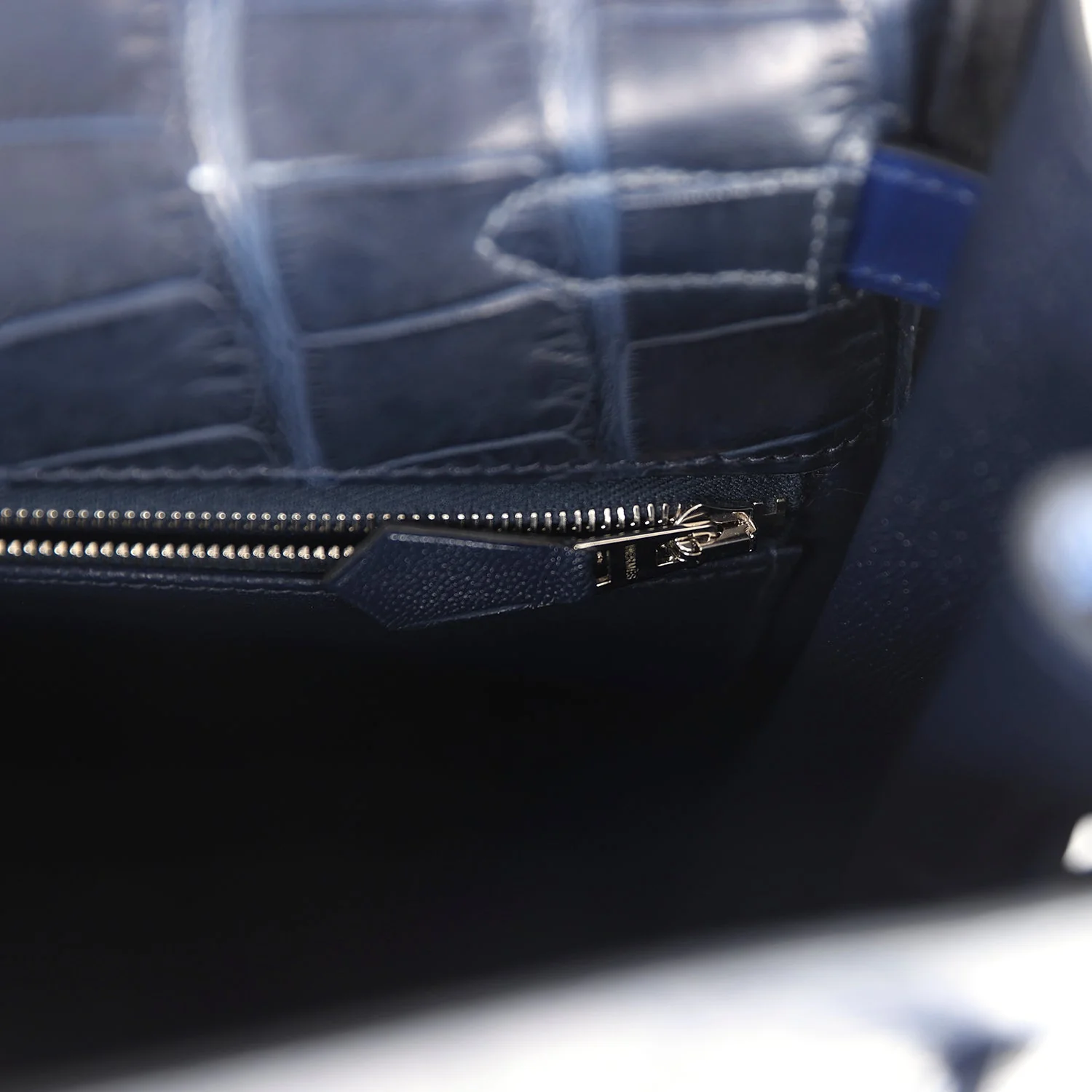 Replicate Hermes Kelly Retourne 35 Bleu Indigo Matte Alligator and Bleu Saphir Swift and Clemence Palladium Hardware(1:1 replica)