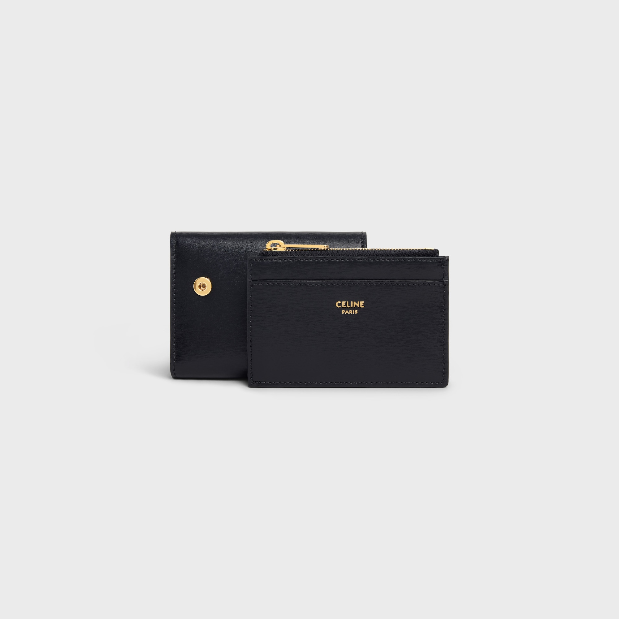 Replicate COMPACT WALLET WITH COIN TRIOMPHE IN SHINY CALFSKIN BLACK(1:1 replica)