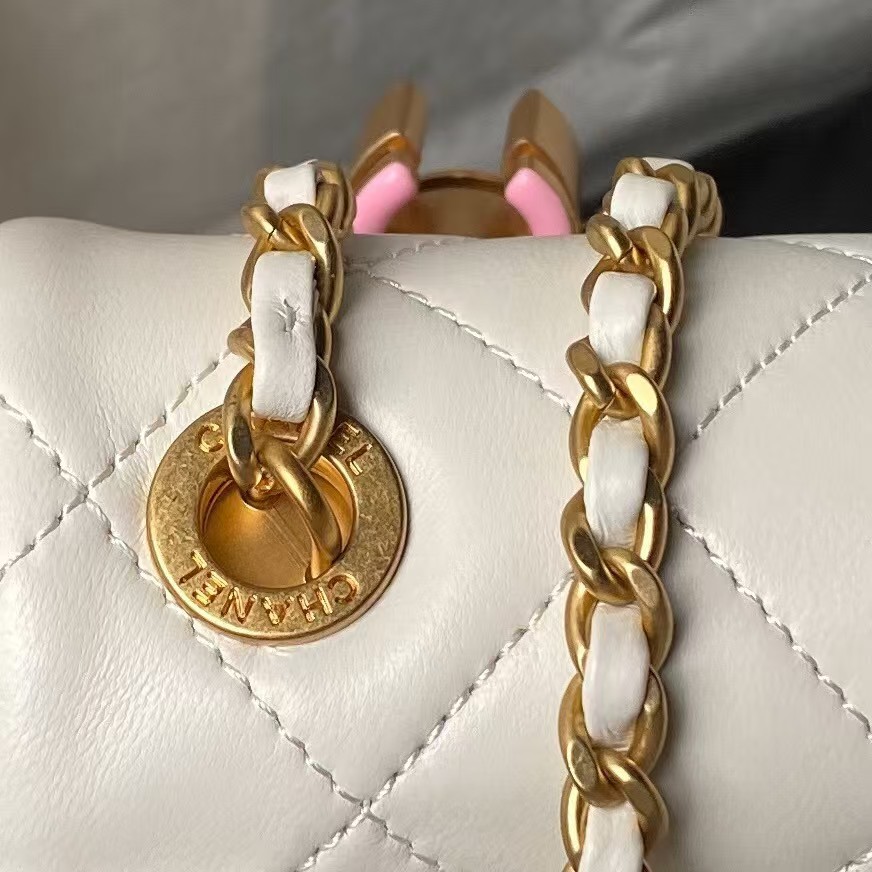 Replicate Chanel AS4967 Small Flap Bag Shiny Lambskin Enamel   Gold Metal White(1:1 replica)
