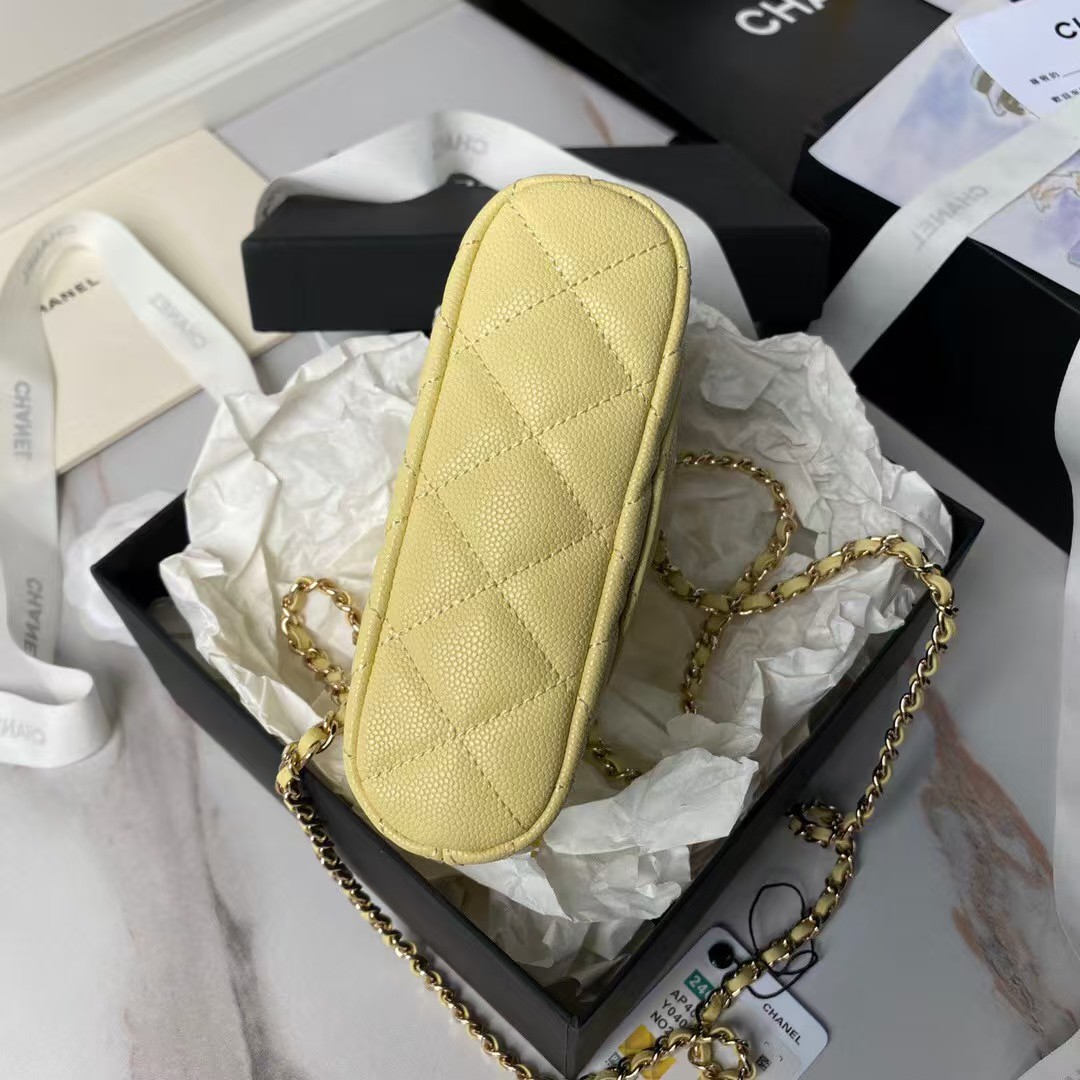 Replicate Chanel 24S AP4000 Mini Clutch With Chain Crossbody Bag Yellow Caviar Light Gold Hardware(1:1 replica)