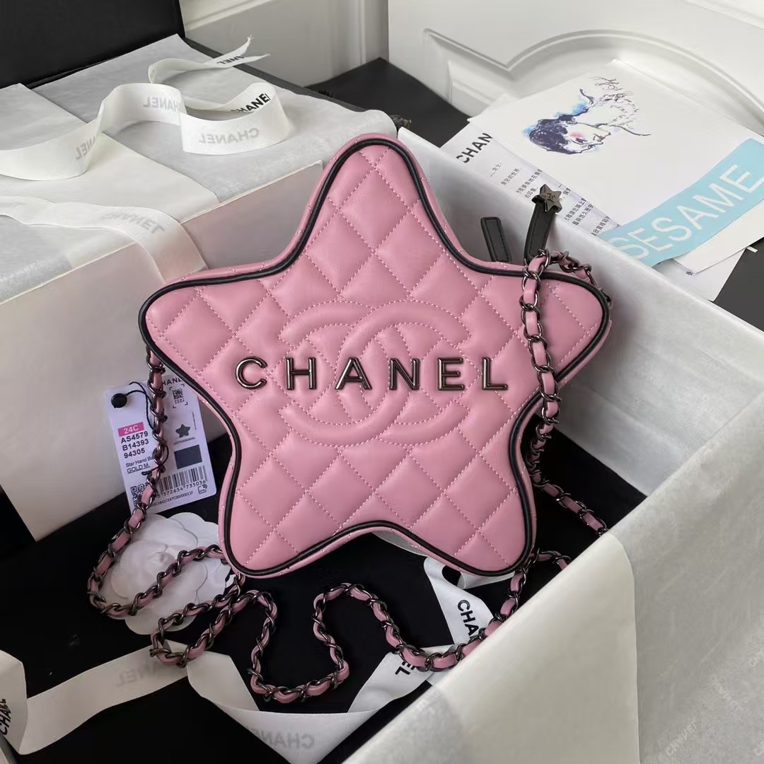Replicate Chanel 24C AS4579 Star Bag Pink and Black Satin Black Metal Hardware(1:1 replica)