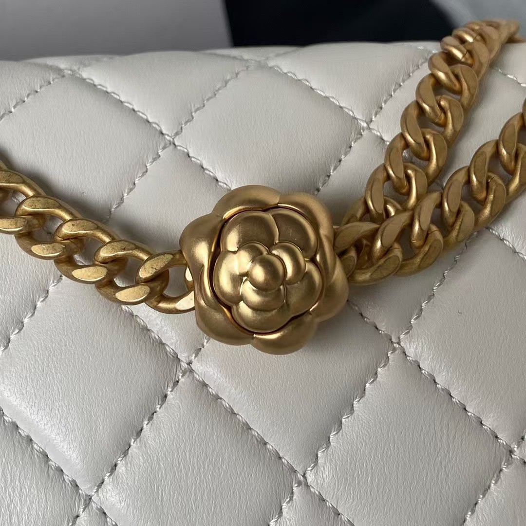 Replicate Chanel 23S AS4064 Camellia Embossed Chain Lambskin Flap Bag White(1:1 replica)