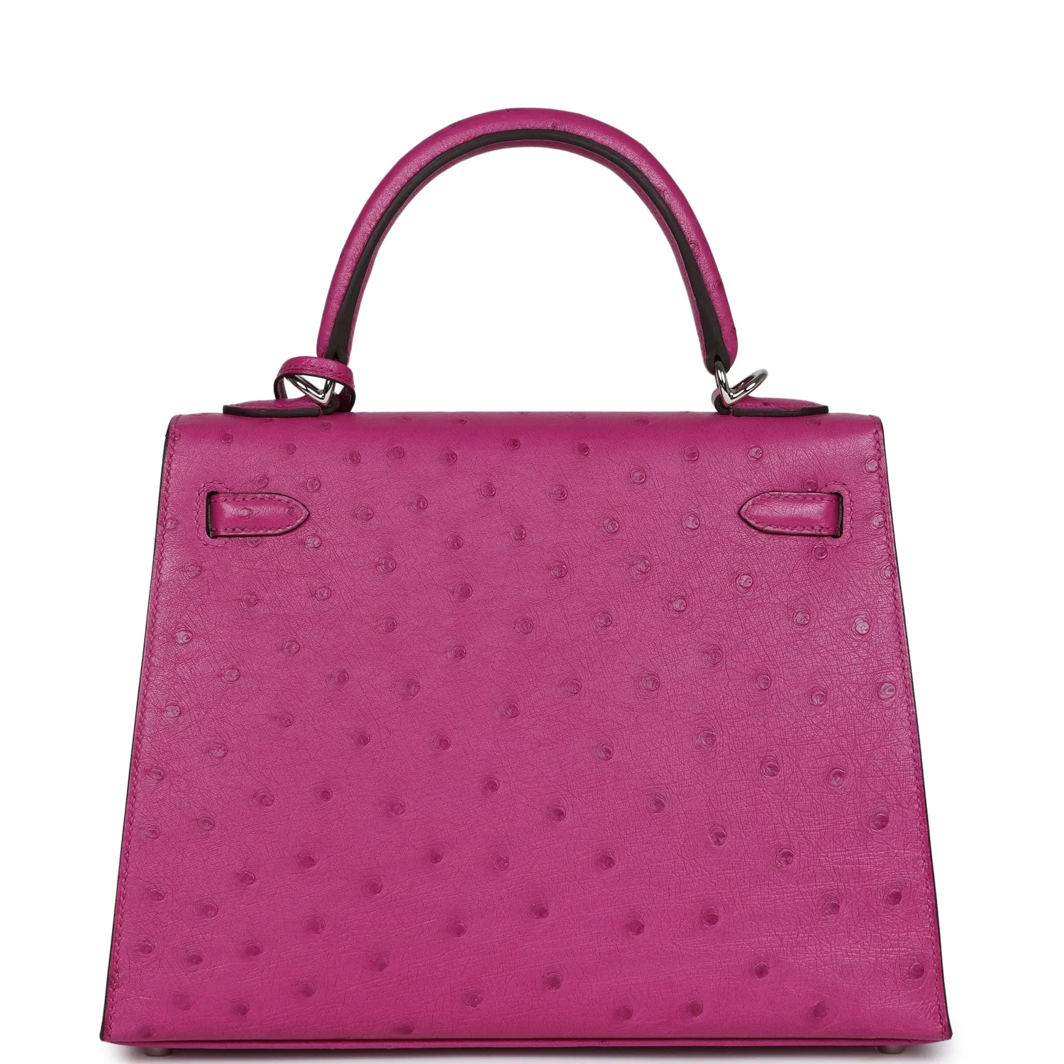 Replicate Hermes Kelly Sellier 25 Rose Pourpre Ostrich Palladium Hardware(1:1 replica)