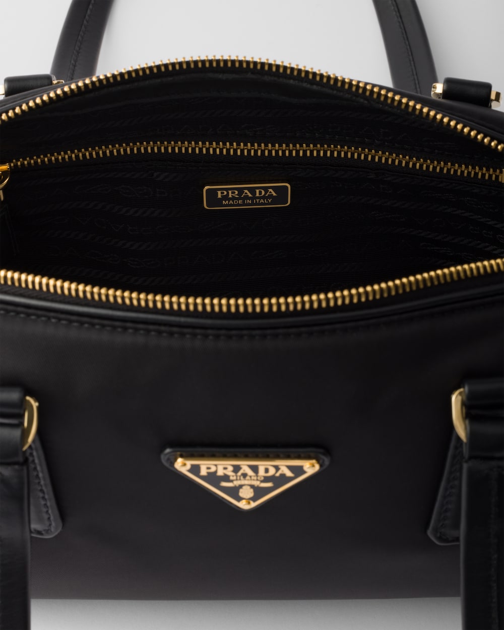 Replicate Re-Nylon and Leather Medium Top-Handle Bag With Padlock(1:1 replica)