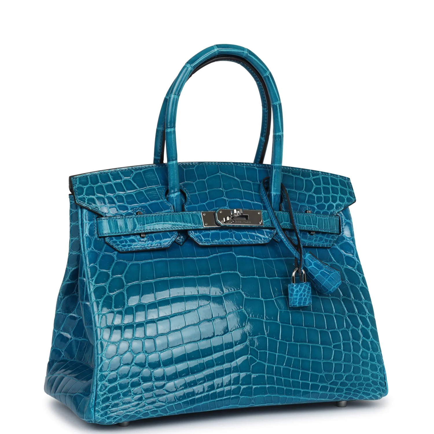 Replicate Hermes Birkin 30 Bleu Izmir Shiny Niloticus Crocodile Palladium Hardware(1:1 replica)