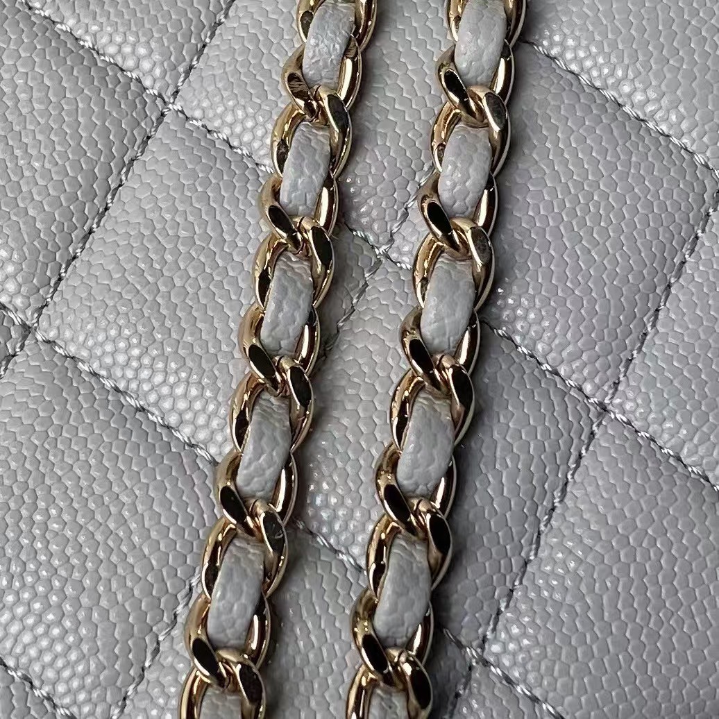 Replicate Chanel 24S AP4000 Mini Clutch With Chain Crossbody Bag Grey Caviar Light Gold Hardware(1:1 replica)