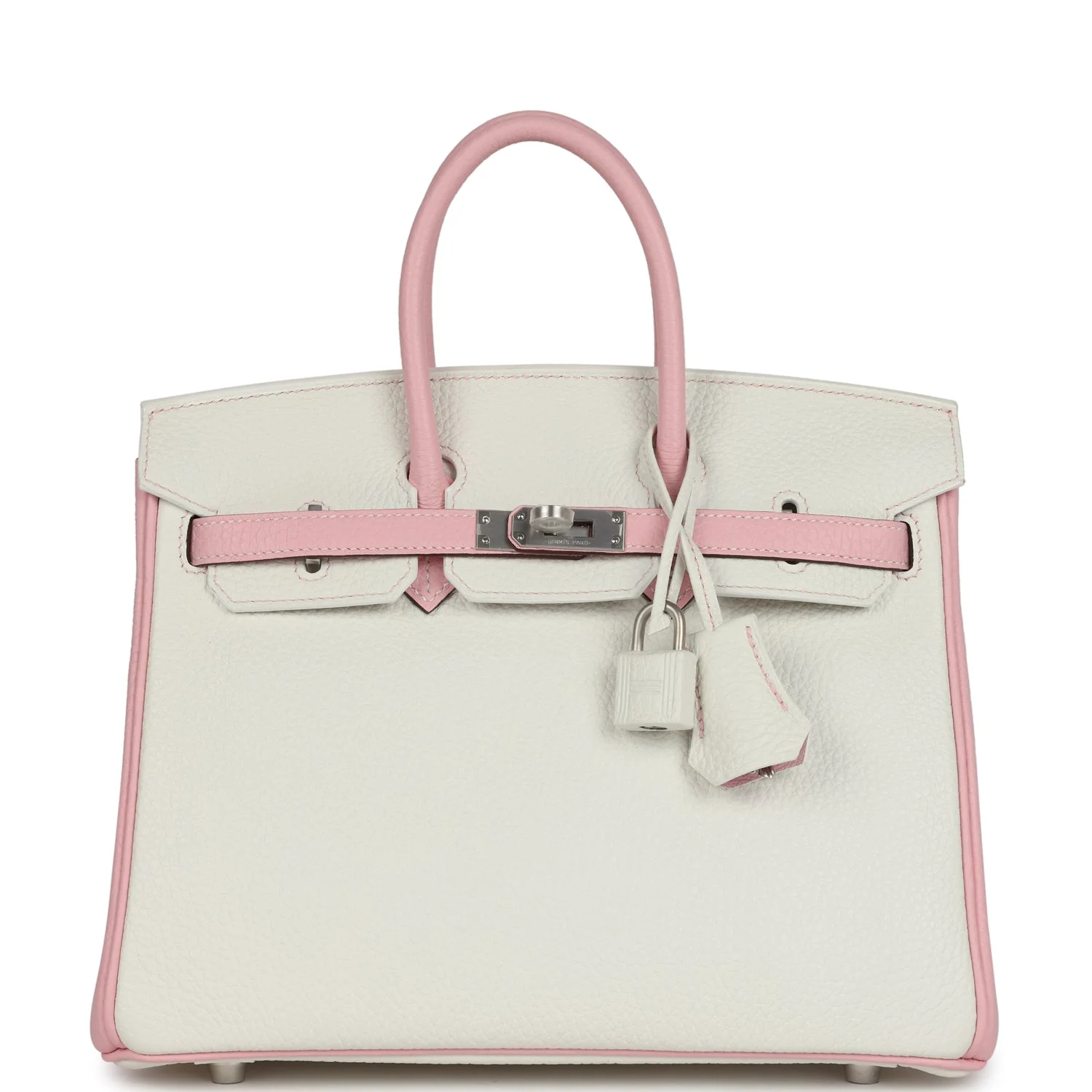 Replicate Hermes Special Order (HSS) Birkin 25 Rose Sakura and White Clemence Brushed Palladium Hardware(1:1 replica)