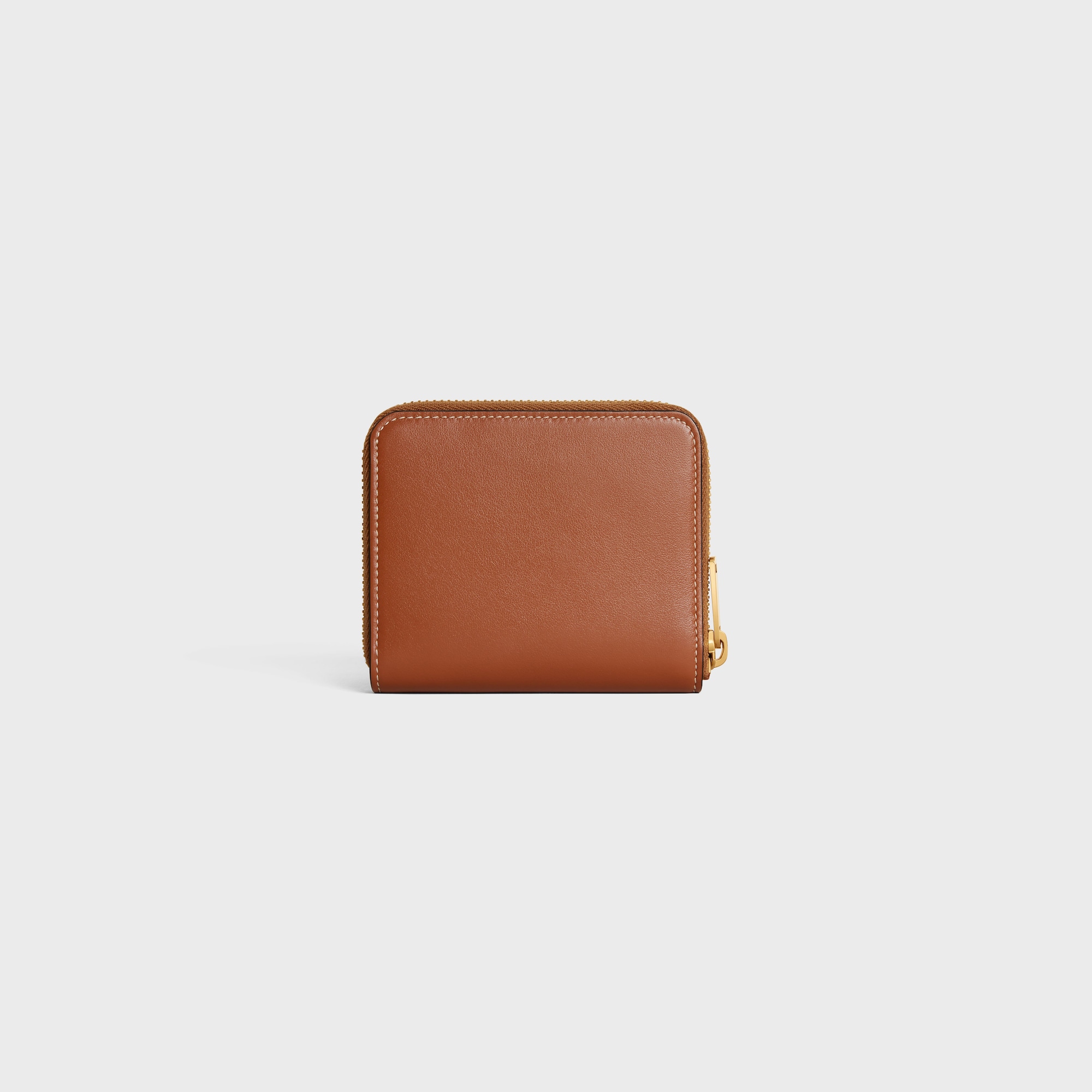 Replicate COMPACT ZIPPED WALLET CUIR TRIOMPHE IN SMOOTH CALFSKIN TAN(1:1 replica)