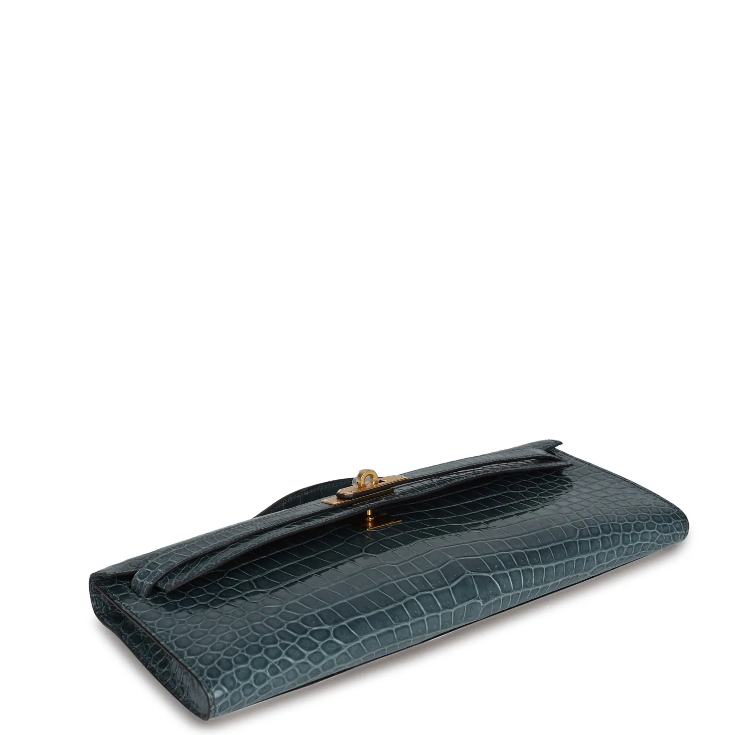 Replicate Hermes Kelly Cut Bleu Jean Shiny Porosus Crocodile Gold Hardware(1:1 replica)