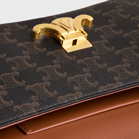 Replicate MEDIUM CELINE LOLA BAG IN TRIOMPHE CANVAS AND CALFSKIN TAN(1:1 replica)