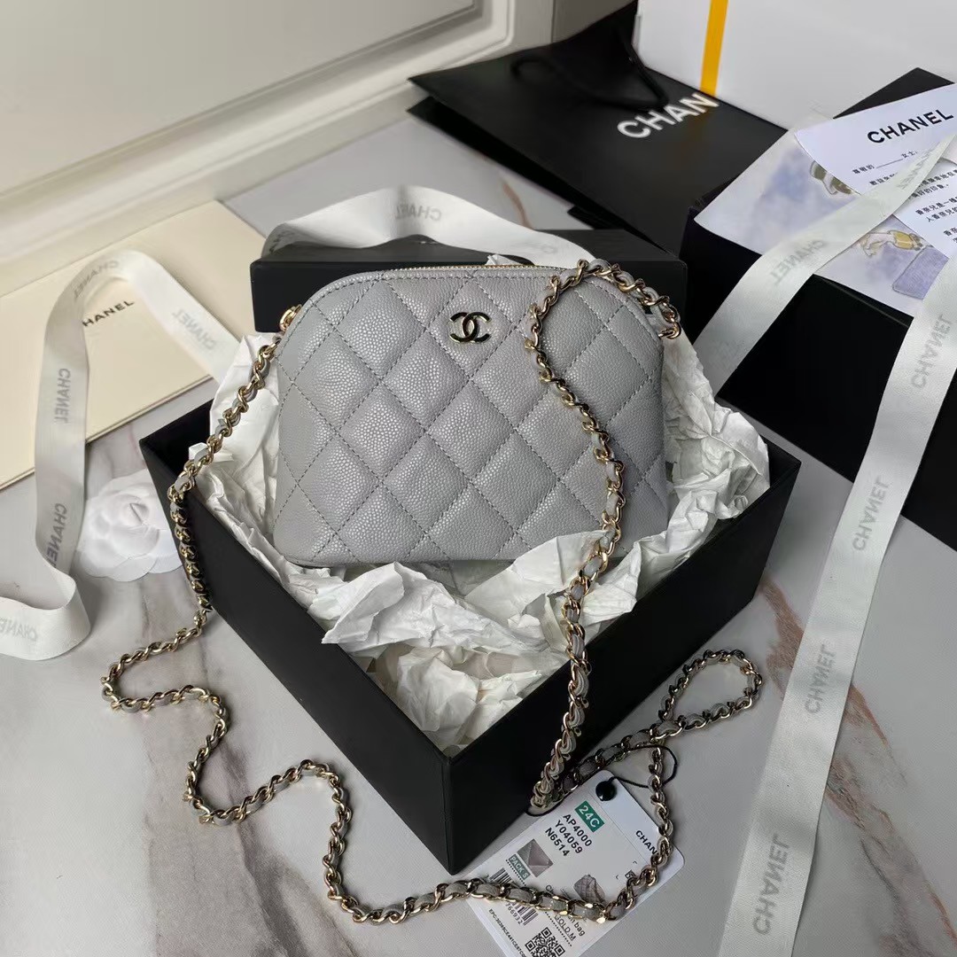 Replicate Chanel 24S AP4000 Mini Clutch With Chain Crossbody Bag Grey Caviar Light Gold Hardware(1:1 replica)