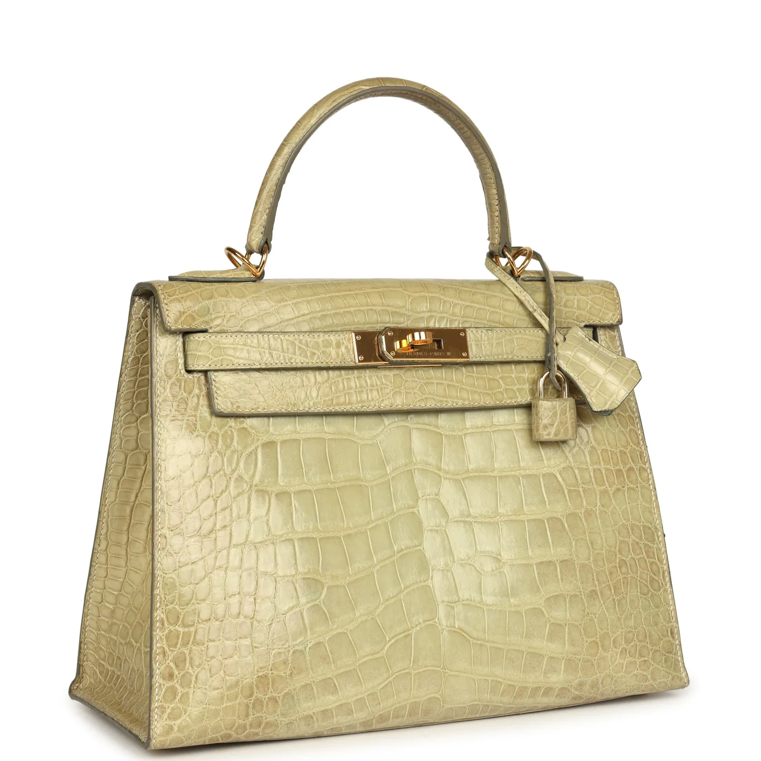 Replicate Vintage Hermes Kelly 28 Vert Celadon Natura Shiny Alligator Gold Hardware(1:1 replica)
