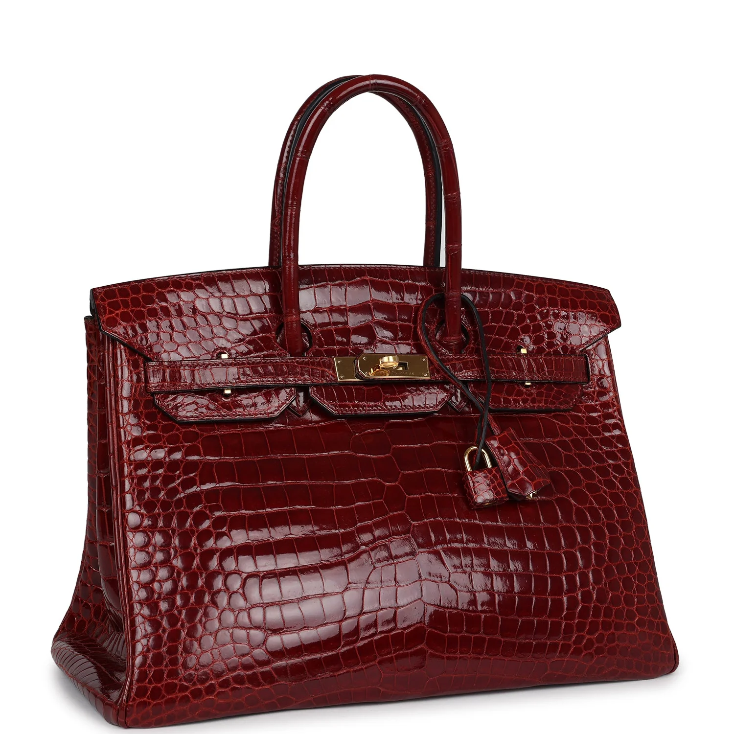 Replicate Hermes Birkin 35 Rouge H Shiny Crocodile Porosus Gold Hardware(1:1 replica)