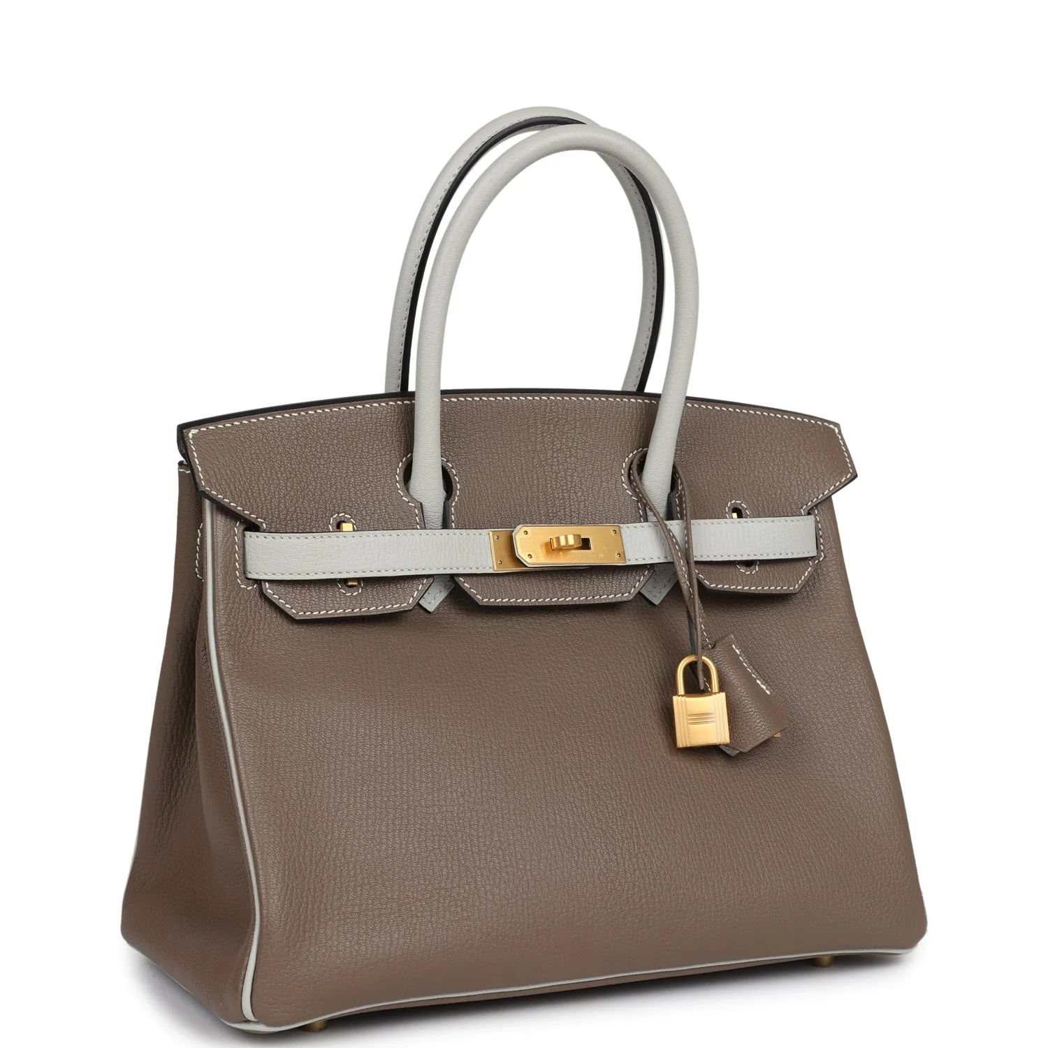 Replicate Hermes Special Order (HSS) Birkin 30 Etoupe and Gris Perle Chevre Brushed Gold Hardware(1:1 replica)