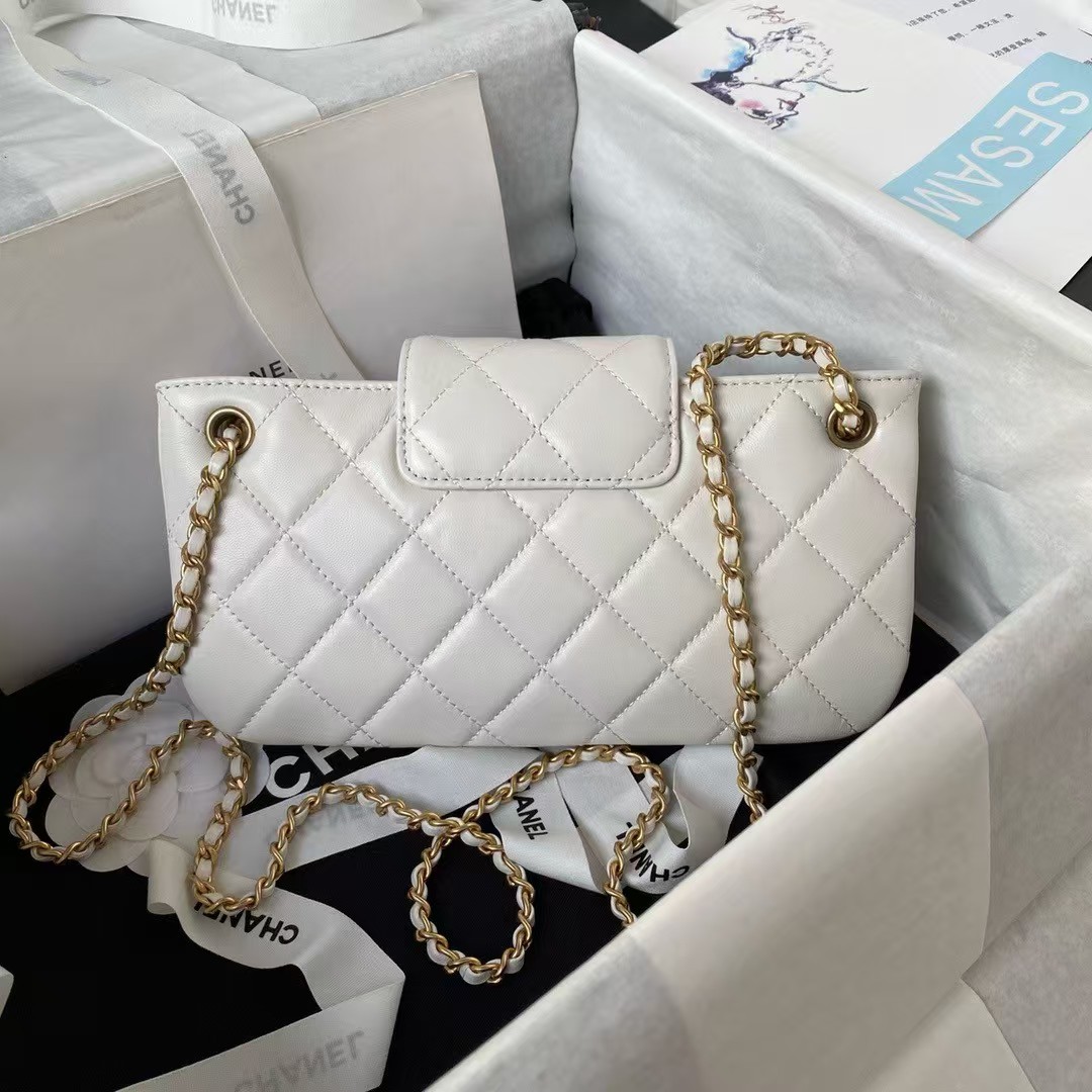 Replicate Chanel 24C AS4611 Vintage Logo Lambskin Rectangular Shoulder Bag White(1:1 replica)