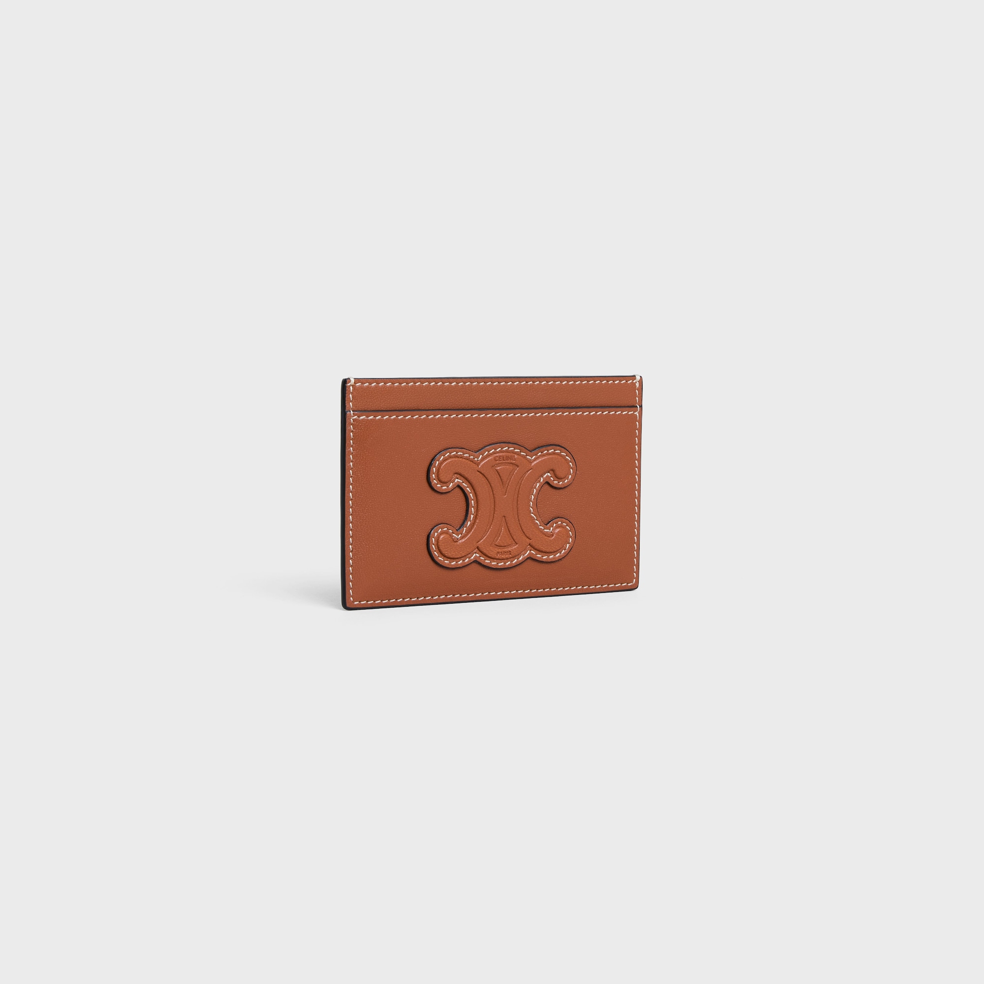 Replicate CARD HOLDER CUIR TRIOMPHE IN SHINY CALFSKIN TAN(1:1 replica)