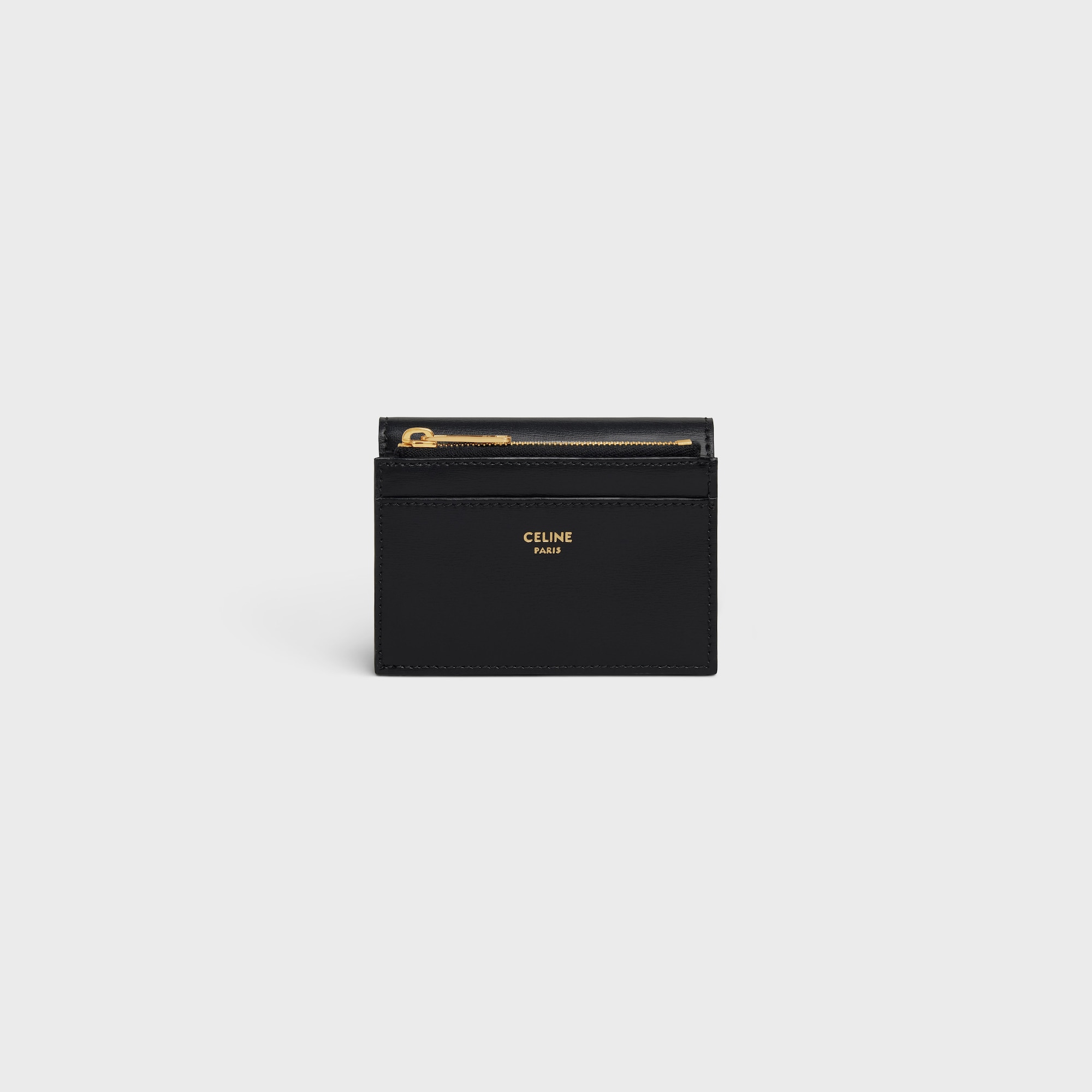 Replicate COMPACT WALLET WITH COIN TRIOMPHE IN SHINY CALFSKIN BLACK(1:1 replica)