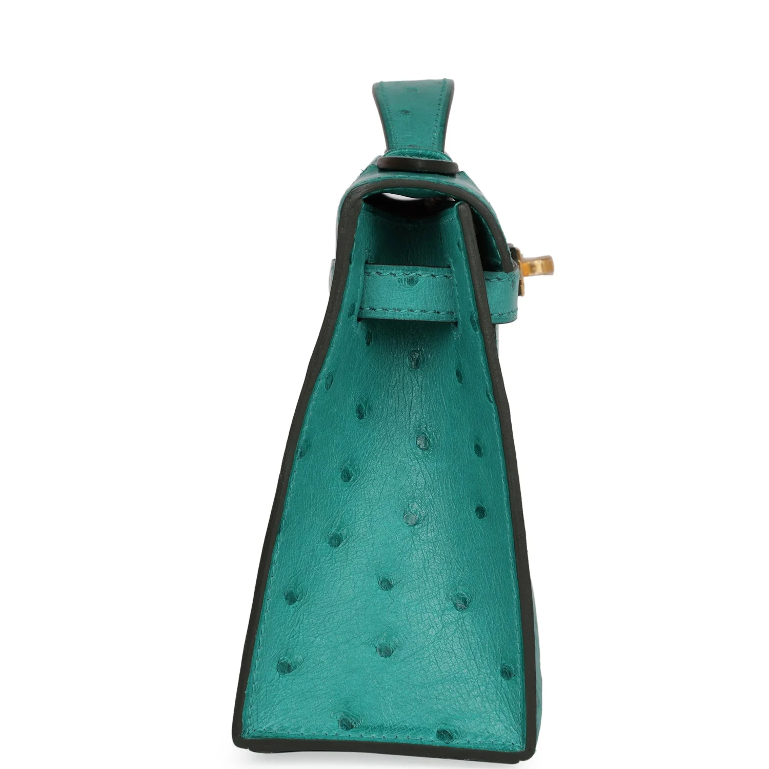 Replicate Hermes Kelly Pochette Vert Verone Ostrich Gold Hardware(1:1 replica)