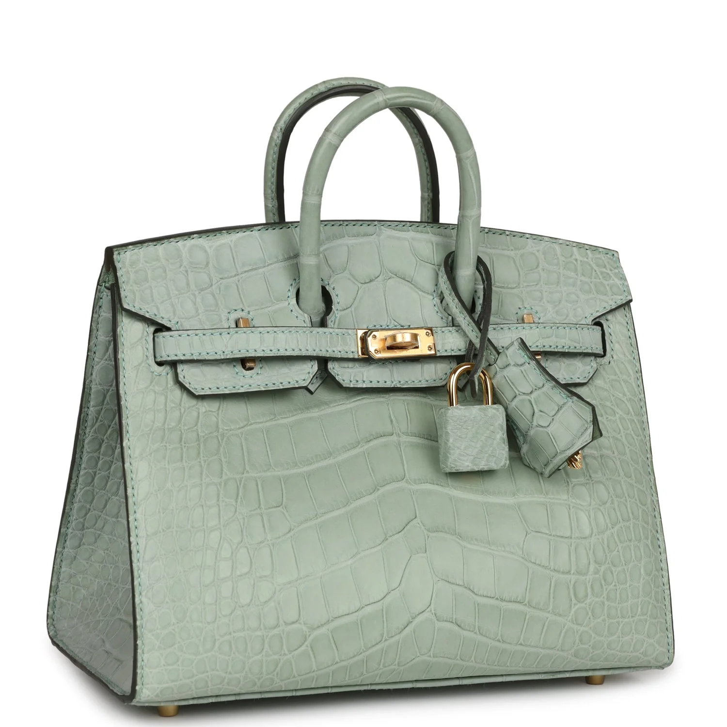 Replicate Hermes Birkin Sellier 20 Vert D'eau Matte Alligator Gold Hardware(1:1 replica)