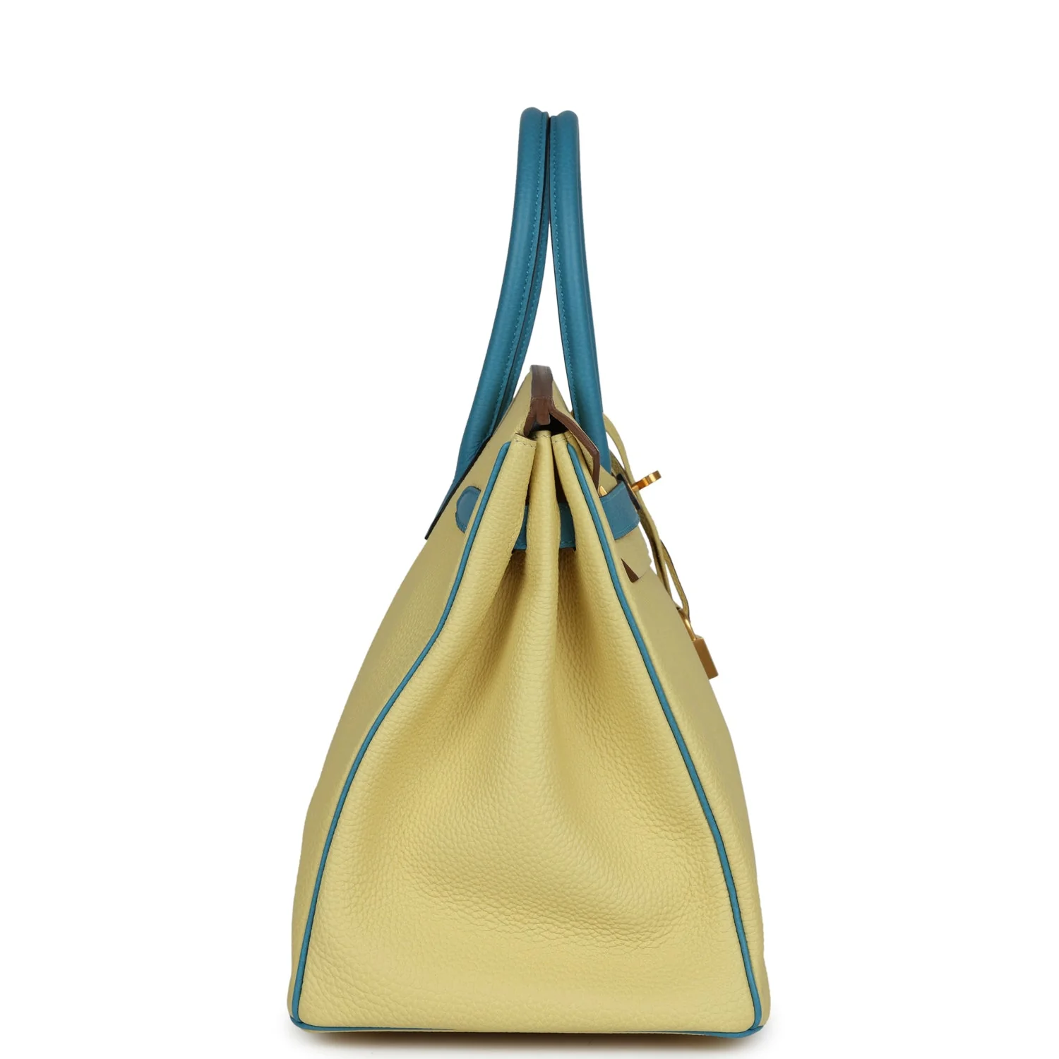 Replicate Hermes Special Order (HSS) Birkin 35 Jaune Poussin and Bleu Paradise Togo Brushed Gold Hardware(1:1 replica)