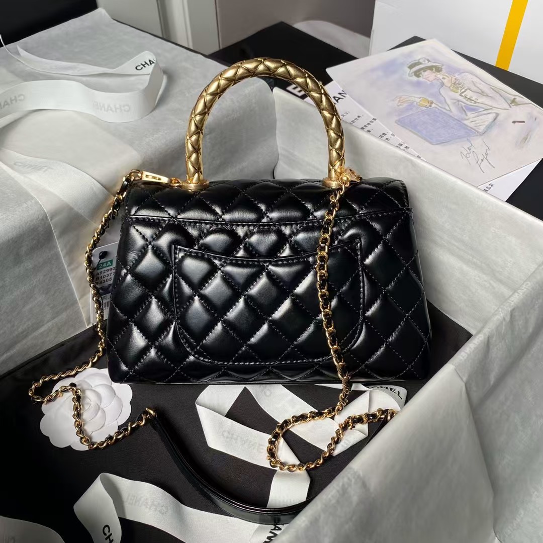 Replicate Chanel A92990 Small Flap Bag With Top Handle Black Shiny Calfskin Black(1:1 replica)