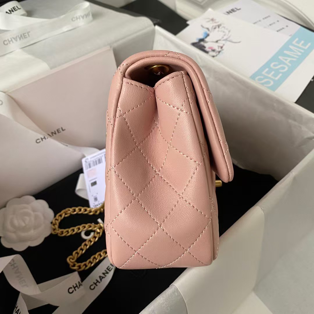 Replicate Chanel 23S AS4064 Camellia Embossed Chain Lambskin Flap Bag Light Pink(1:1 replica)