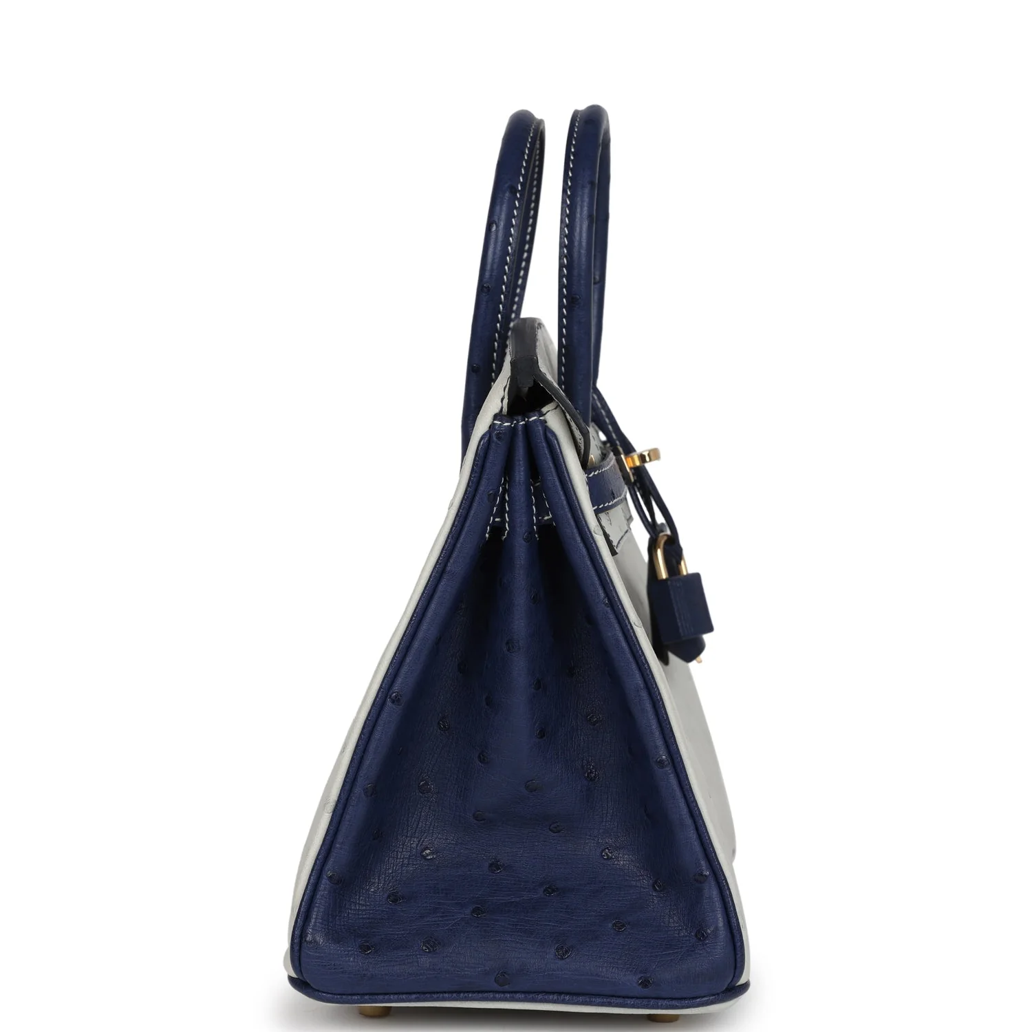 Replicate Hermes Special Order (HSS) Birkin 25 Gris Perle and Bleu Iris Ostrich Permabrass Hardware(1:1 replica)