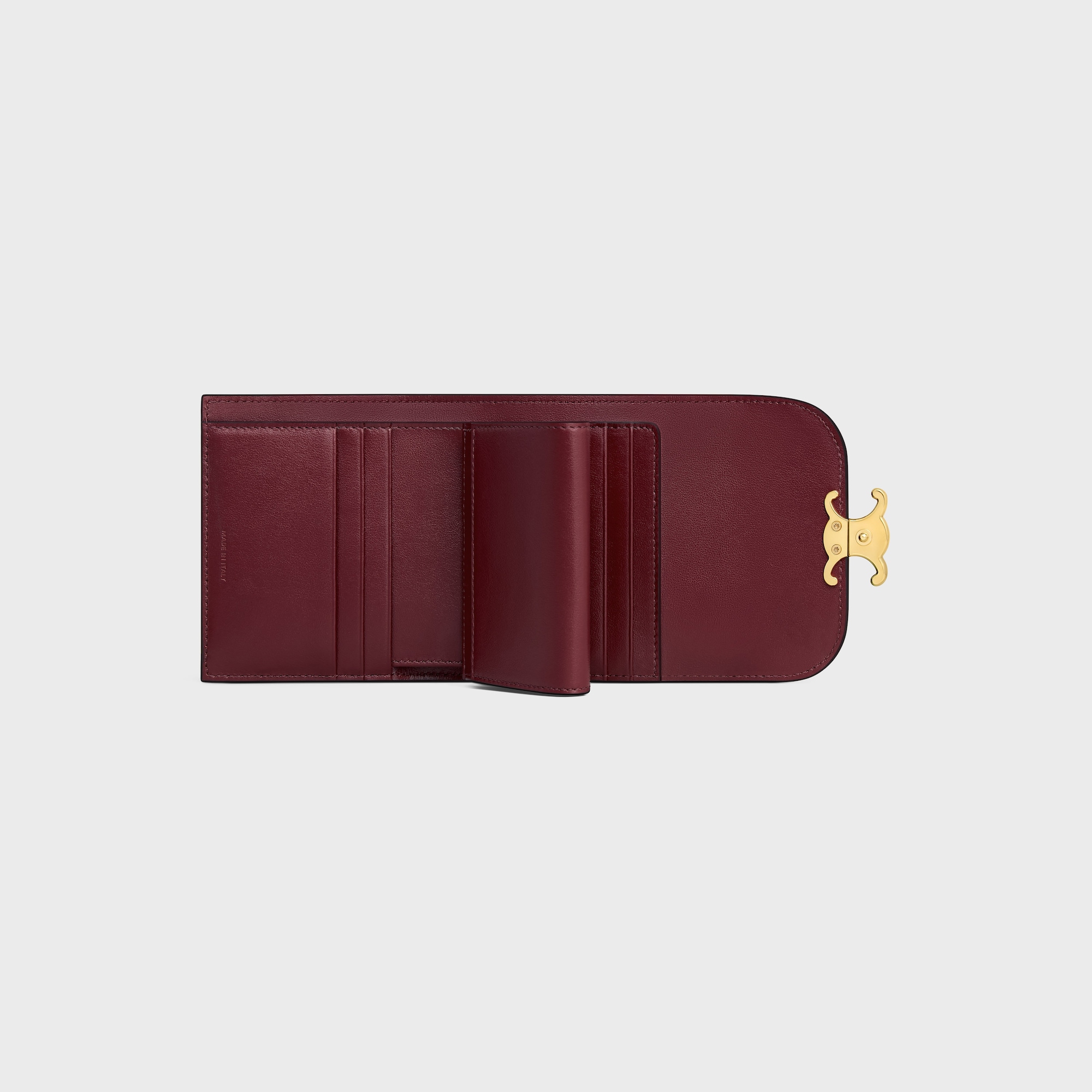Replicate SMALL FLAP WALLER TRIOMPHE IN SHINY CALFSKIN LIGHT BURGUNDY(1:1 replica)