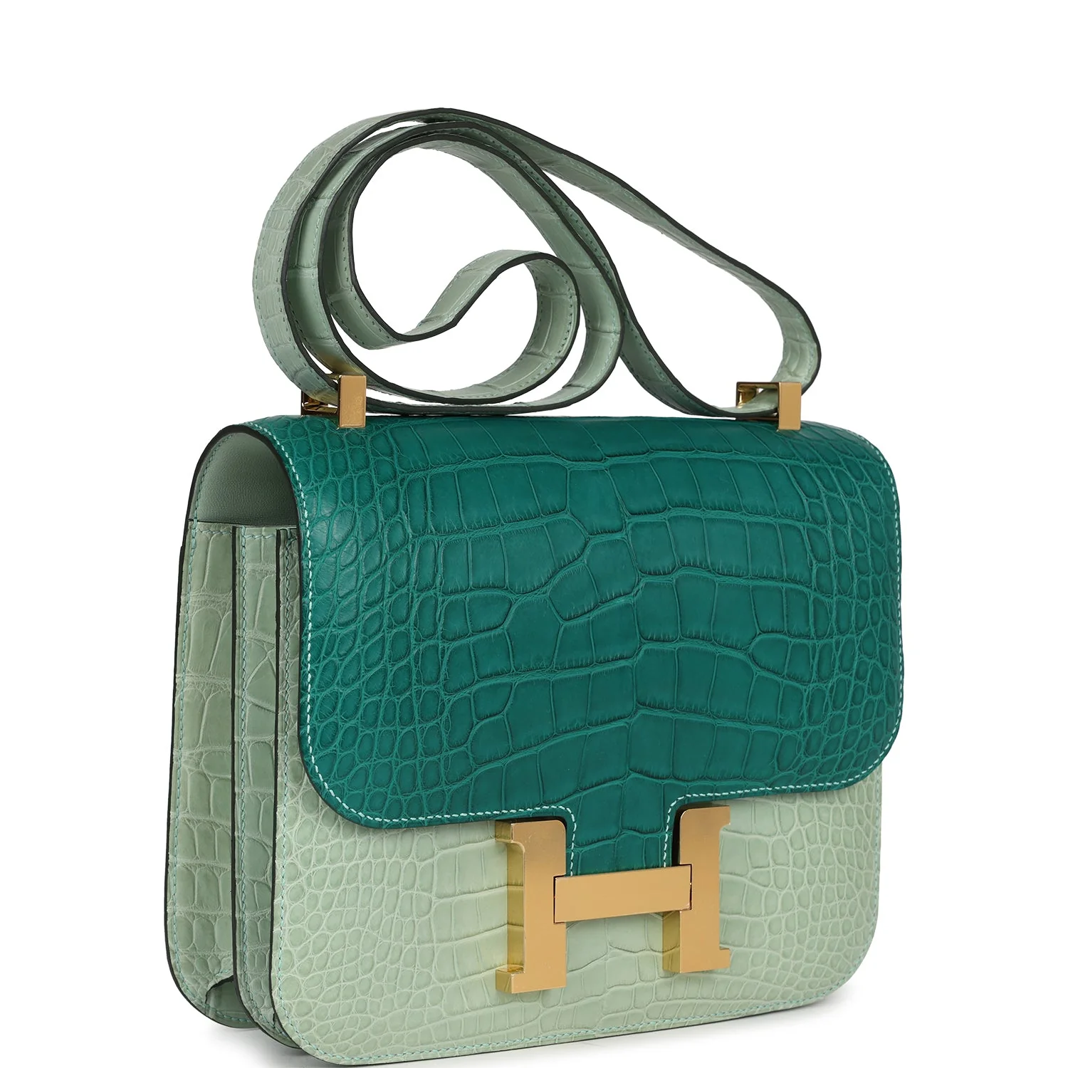 Replicate Hermes Constance 24 Bicolor Vert D'eau and Malachite Matte Alligator Gold Hardware(1:1 replica)