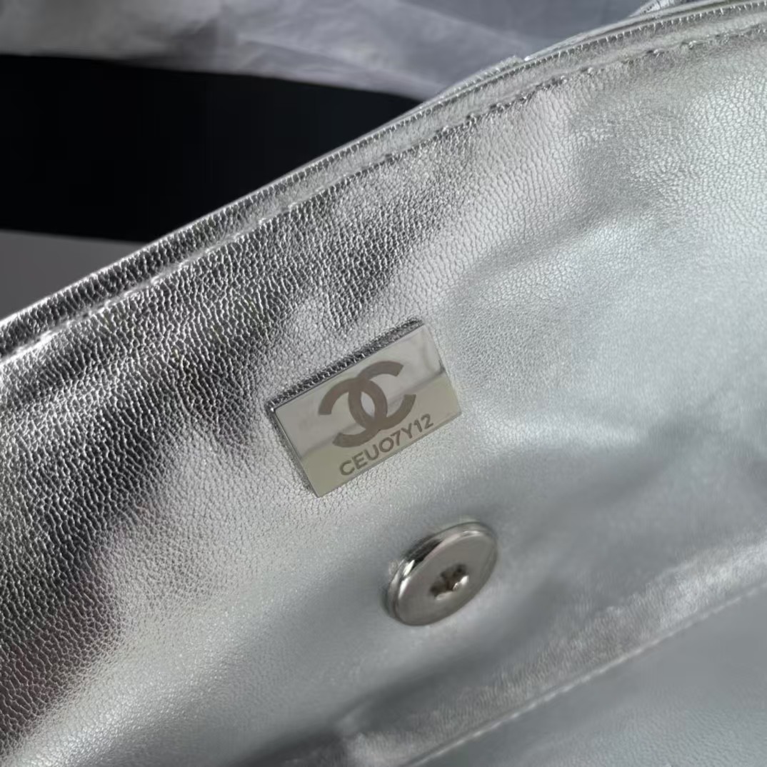 Replicate Chanel 24B AS5129 Metallic Lambskin Butterfly Evening Bag Metallic Silver(1:1 replica)